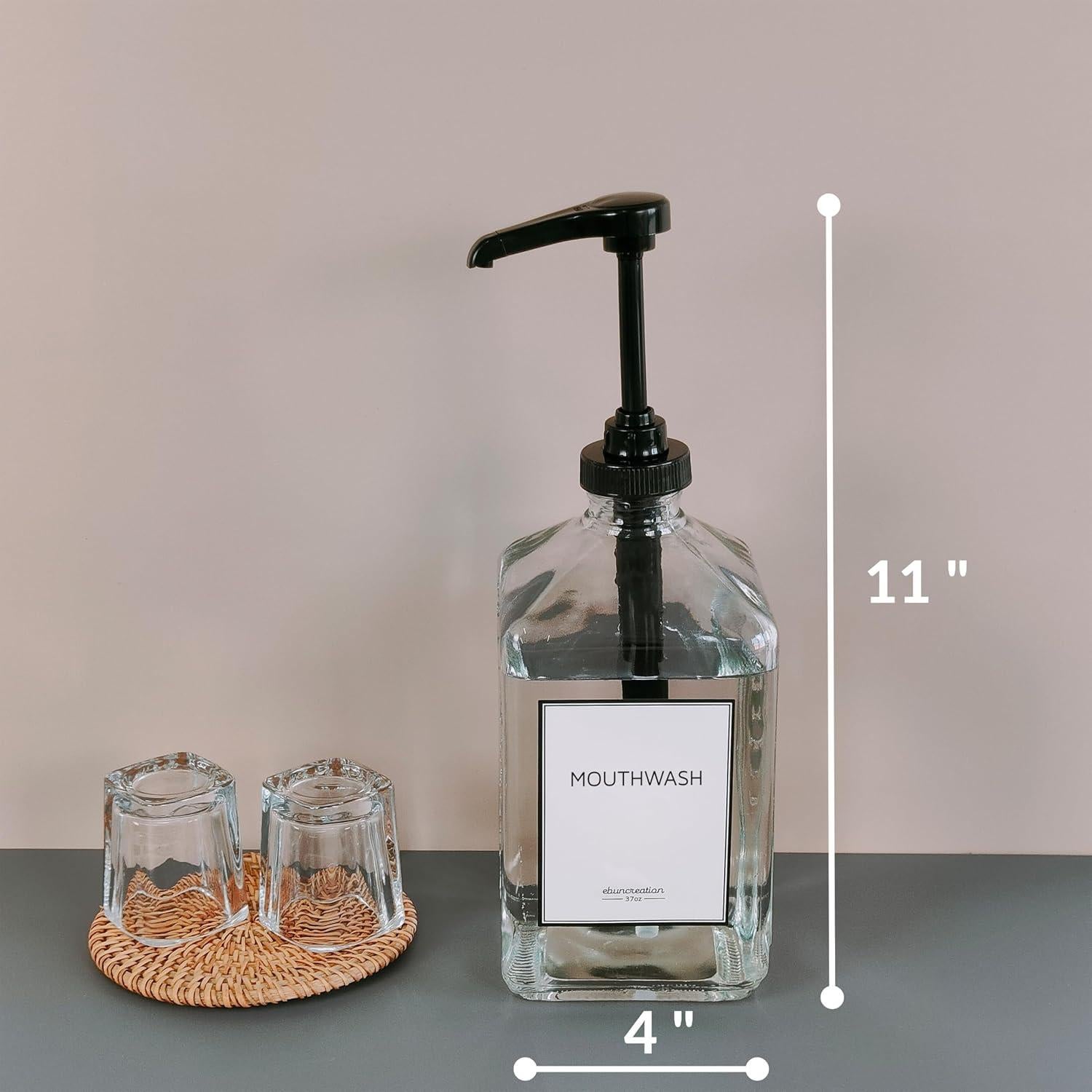 Dispensador de Enjuague Bucal eBun de Vidrio 1L con Tazas