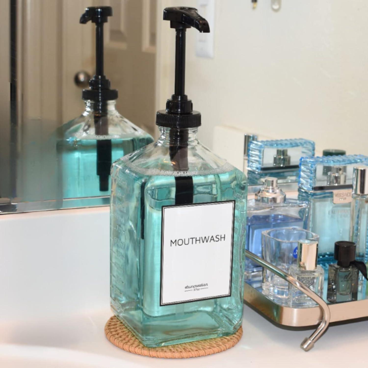 Dispensador de Enjuague Bucal eBun de Vidrio 1L con Tazas