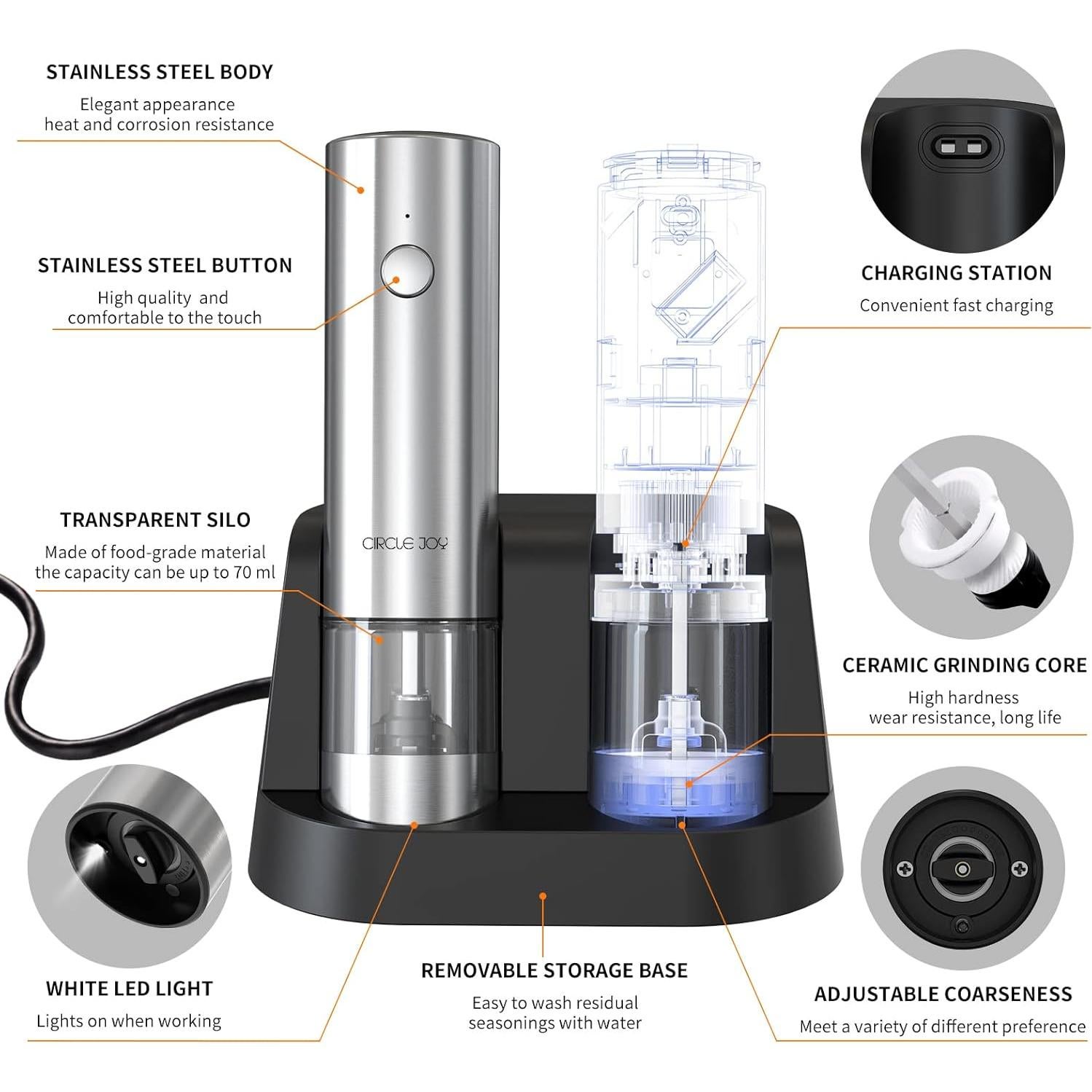 Molinillos Eléctricos de Sal y Pimienta CIRCLE JOY con Base Doble