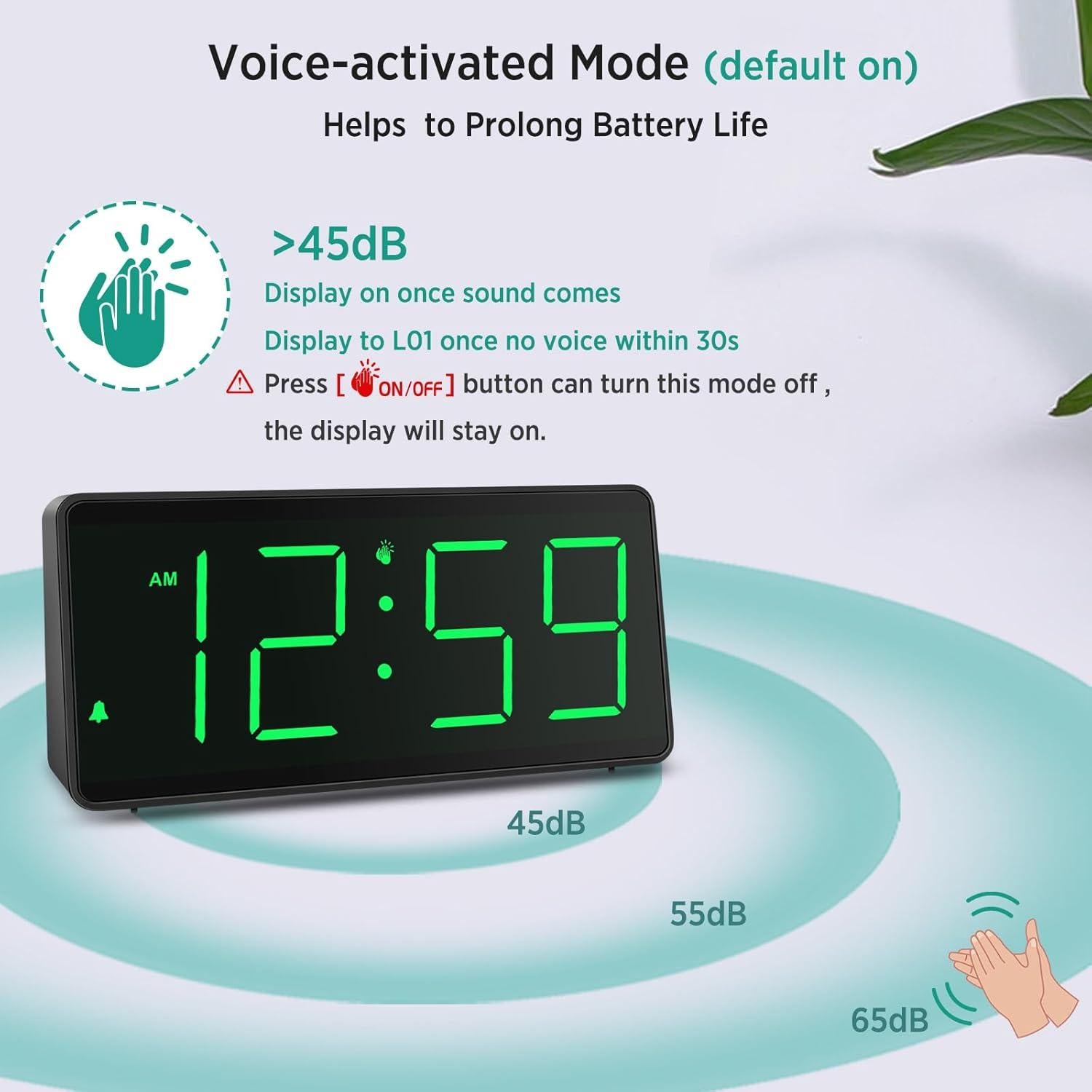 Reloj Despertador Digital Peakeep con Números Grandes Verde