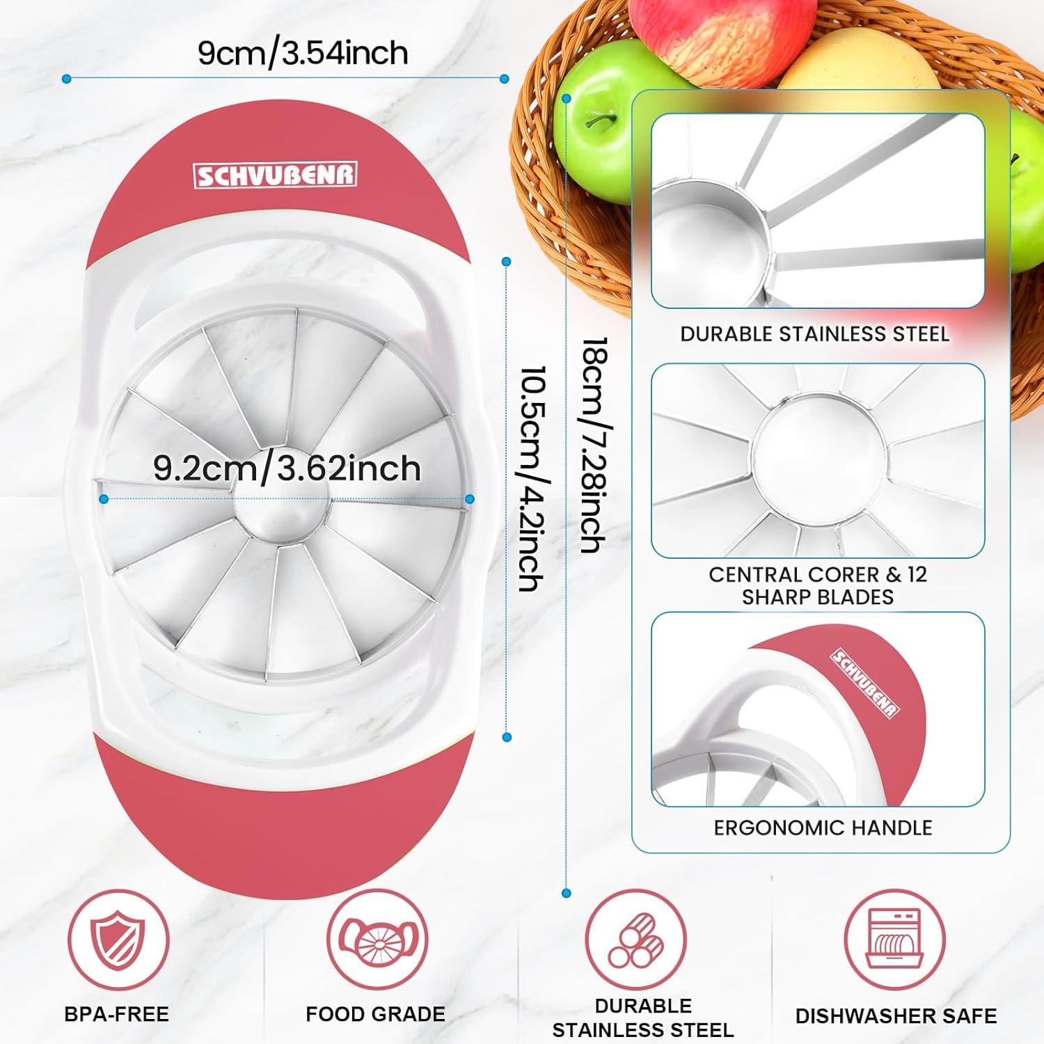 Cortador de Manzanas SCHVUBENR 12 Cuchillas Acero Inoxidable Rosa