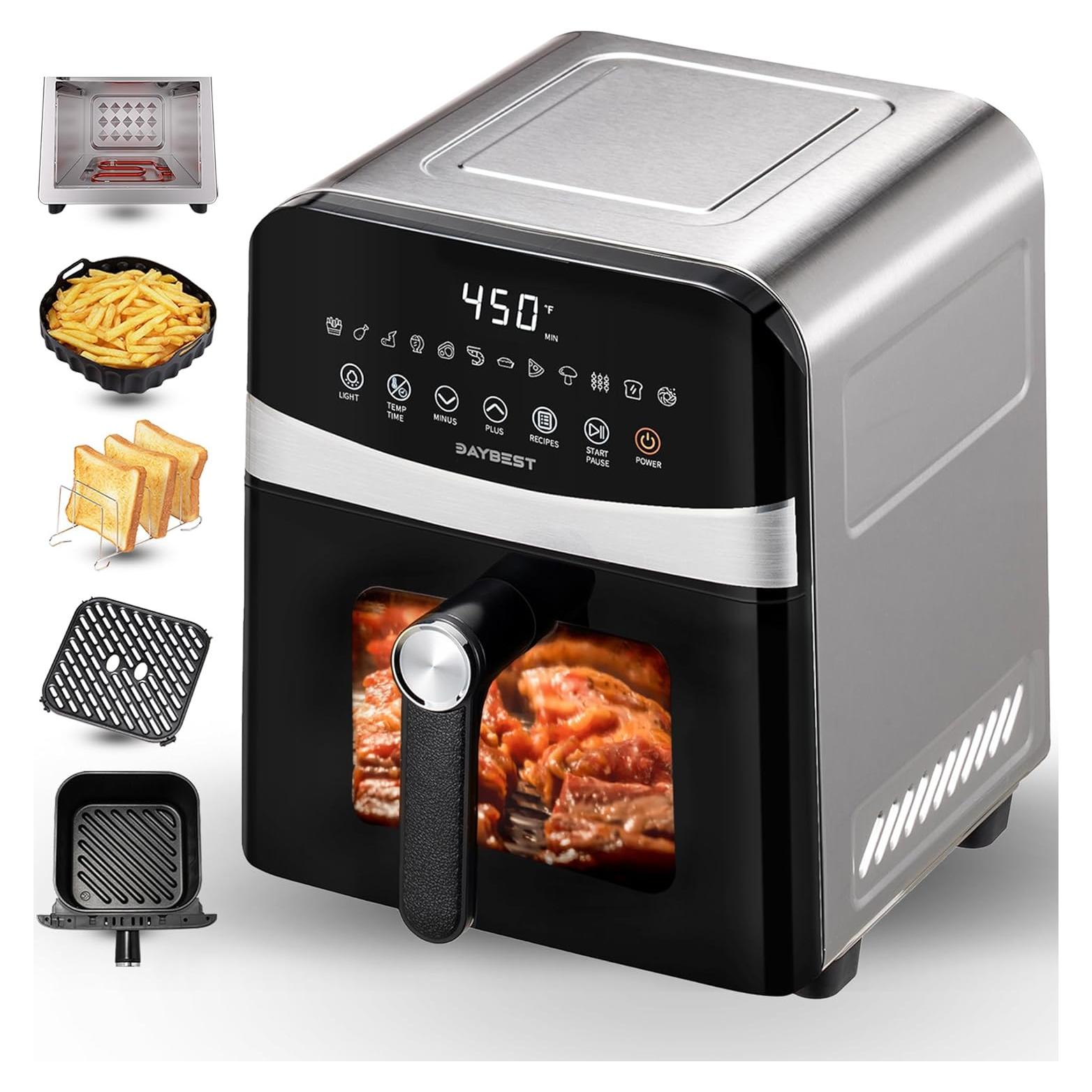 Freidora de Aire DAYBEST 6QT Acero Inoxidable 1700W 12 en 1