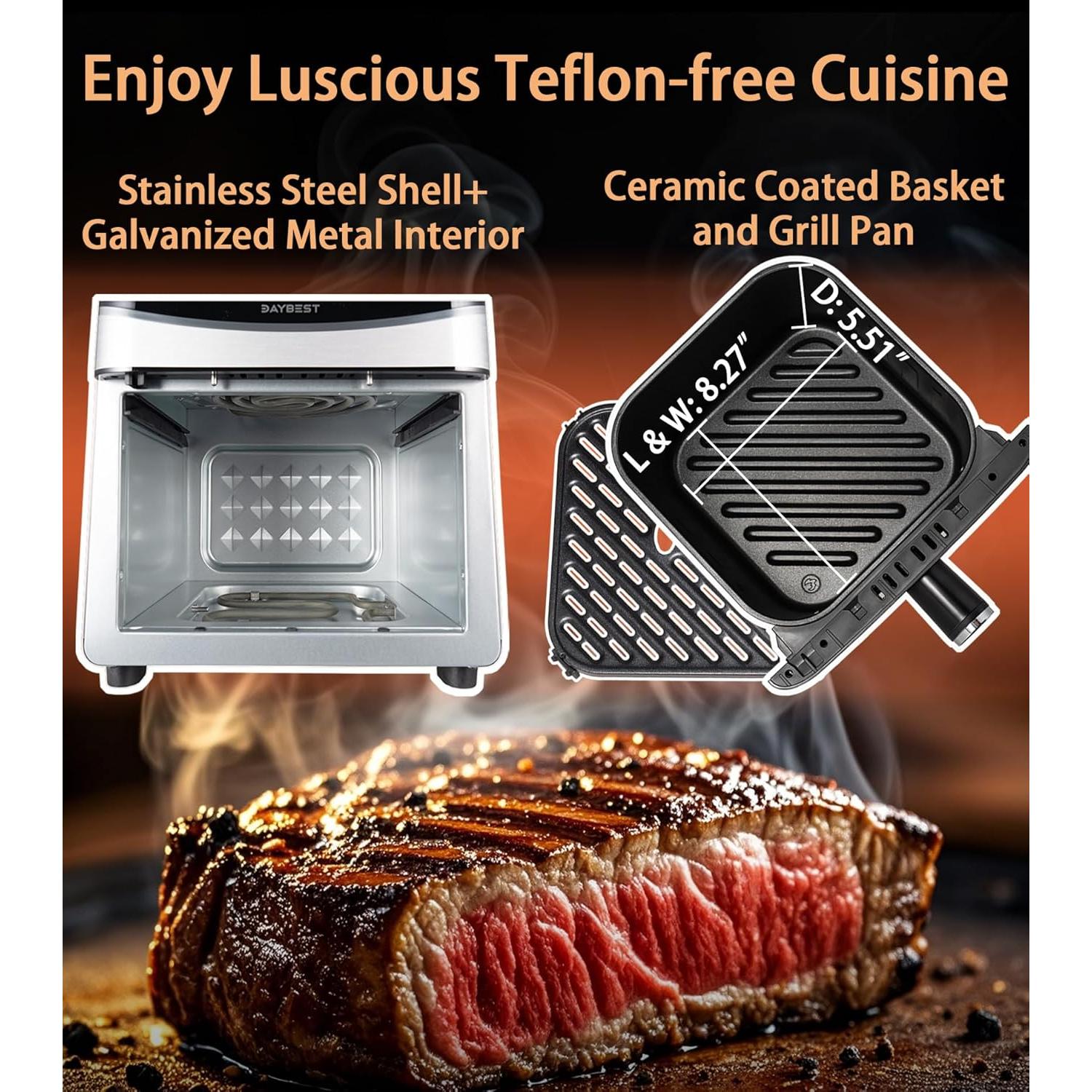 Freidora de Aire DAYBEST 6QT Acero Inoxidable 1700W 12 en 1