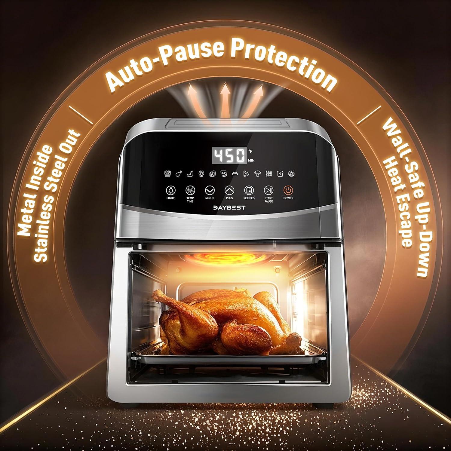 Freidora de Aire DAYBEST 6QT Acero Inoxidable 1700W 12 en 1