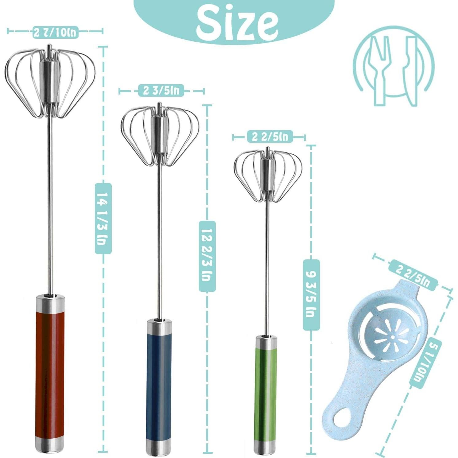 Batidor de huevos semi-automático Jninexiu 3 tamaños acero inoxidable