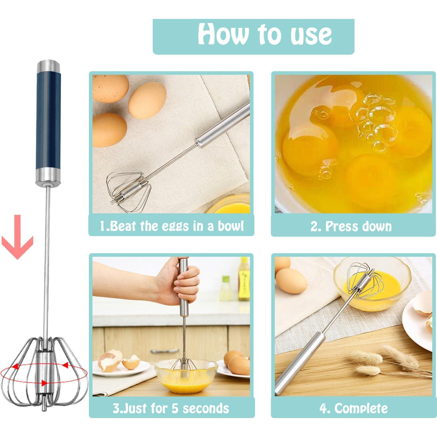 Batidor de huevos semi-automático Jninexiu 3 tamaños acero inoxidable