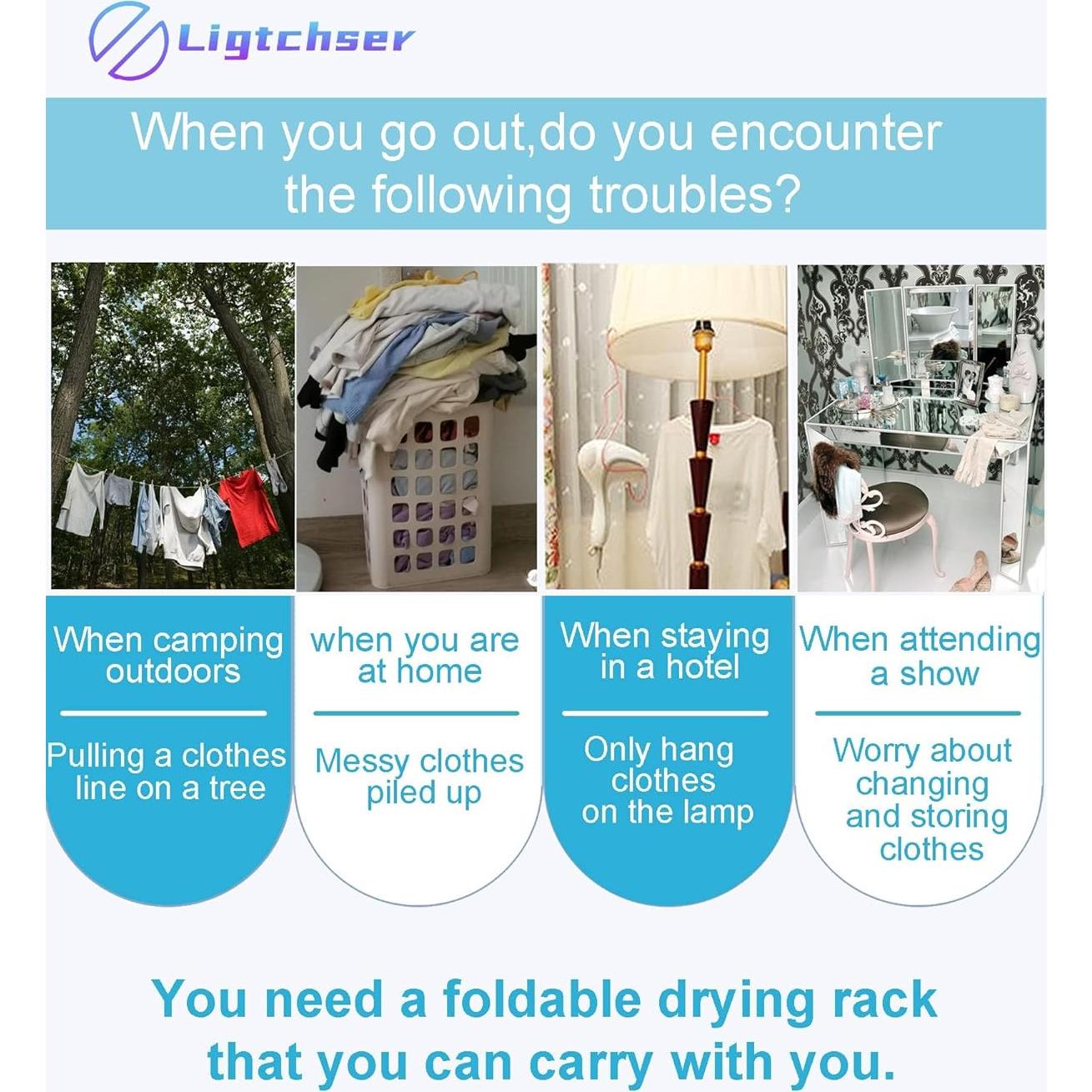 Perchero Plegable Ligtchser Azul para Viajes y Camping 134.62 cm