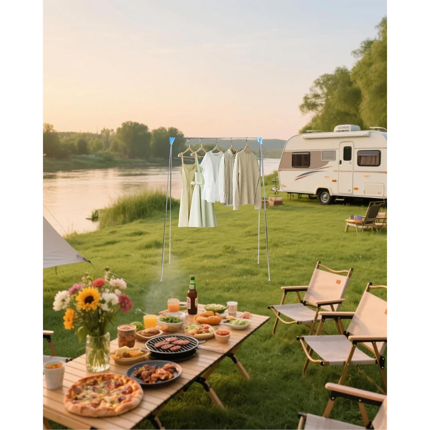 Perchero Plegable Ligtchser Azul para Viajes y Camping 134.62 cm