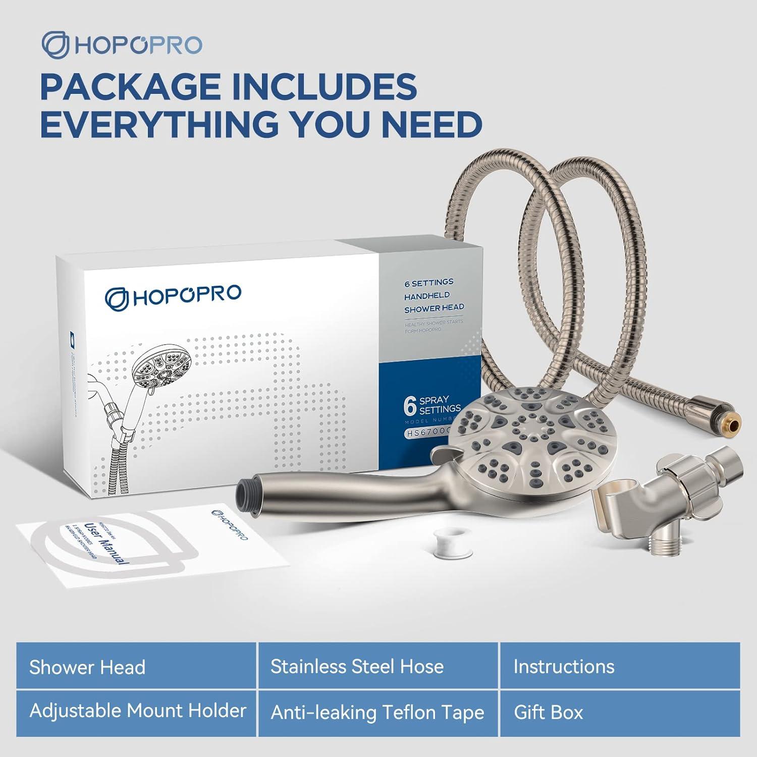 Cabezal de Ducha de Mano HOPOPRO 6 Modos Alta Presión 150 cm