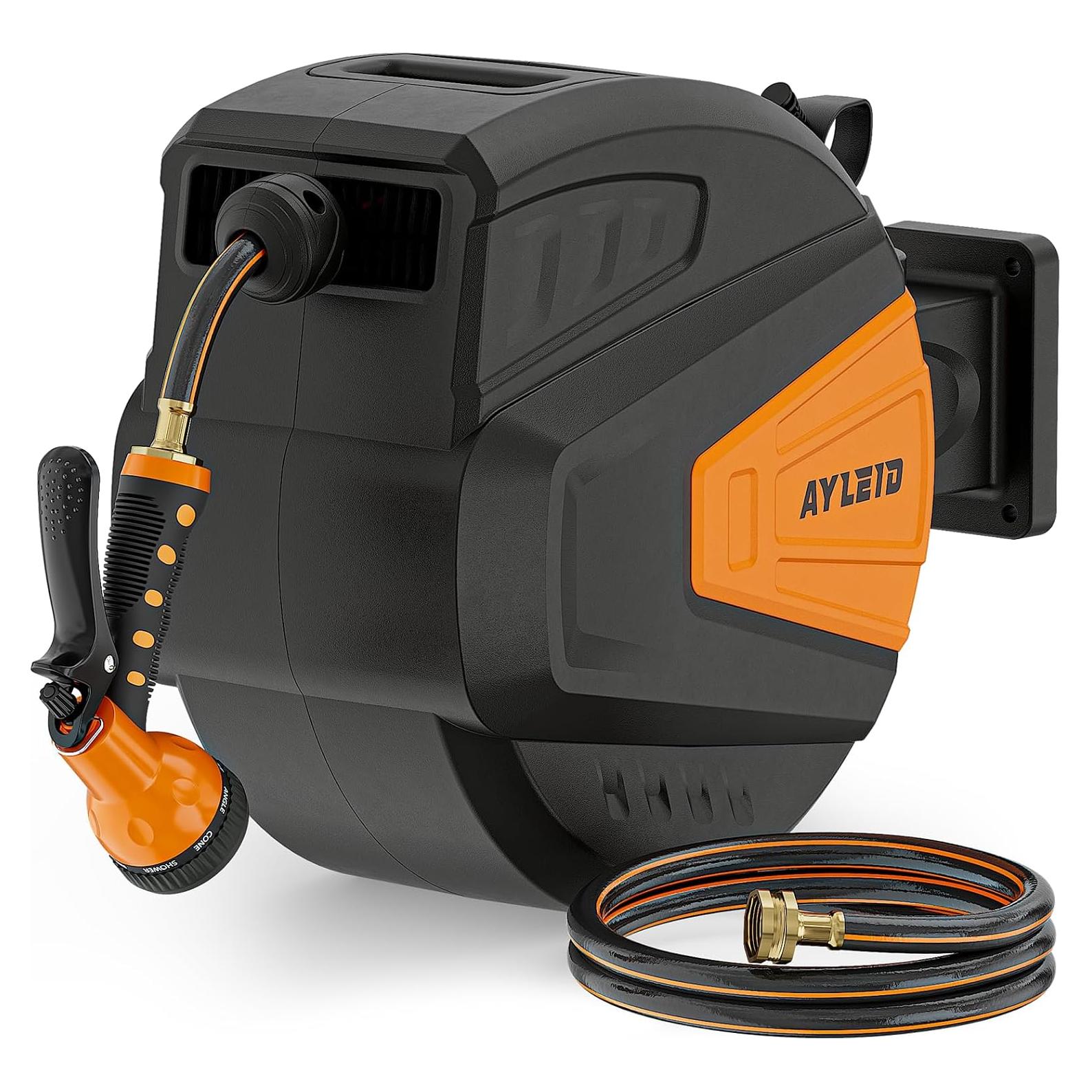 Carrete de Manguera de Jardín Retráctil Ayleid 19.81 m Negro