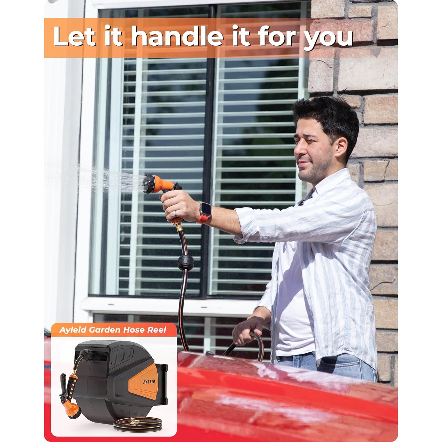 Carrete de Manguera de Jardín Retráctil Ayleid 19.81 m Negro