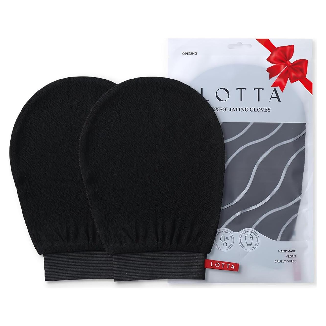 Guantes Exfoliantes LOTTA 2 Pcs Negro Tamaño Grande y Mediano