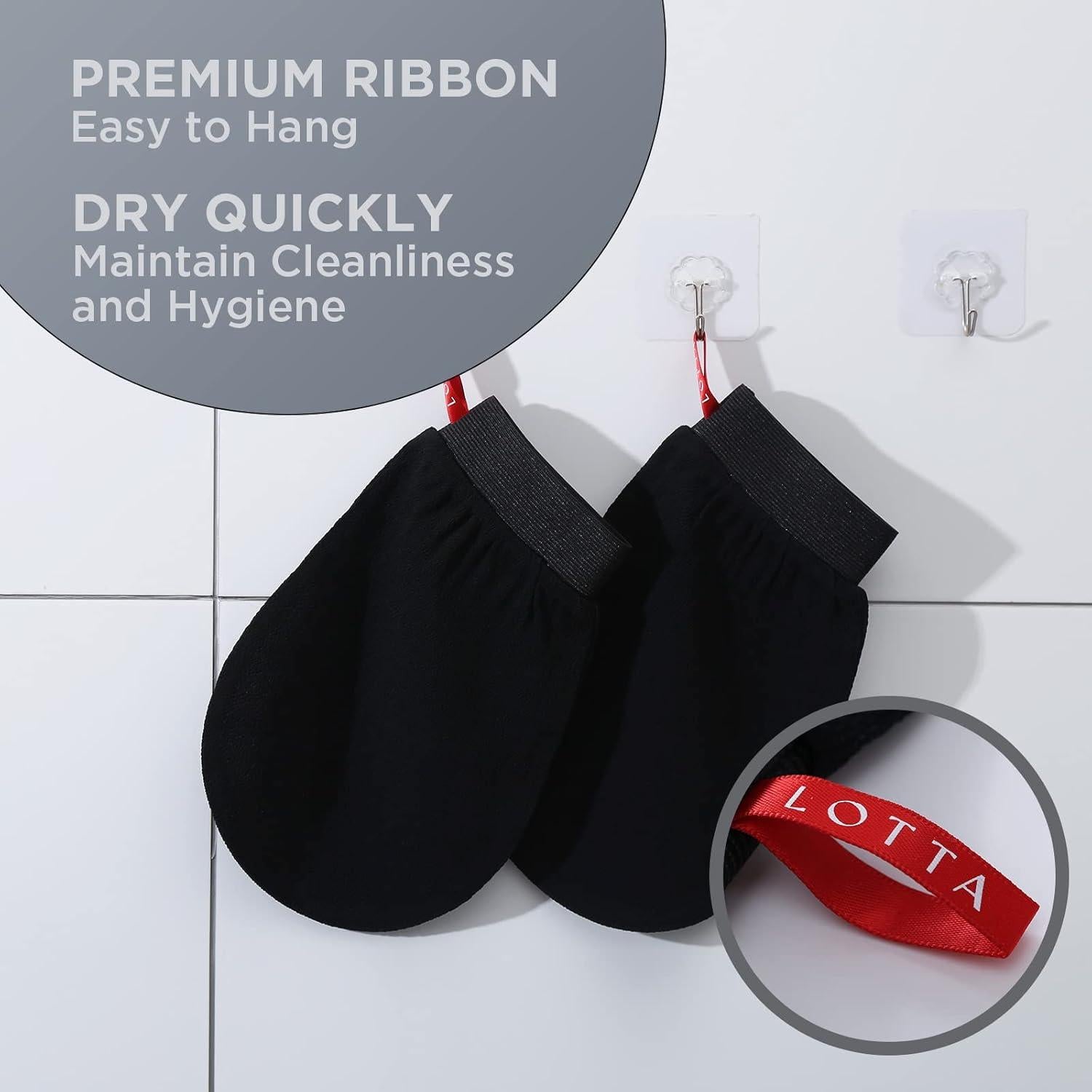 Guantes Exfoliantes LOTTA 2 Pcs Negro Tamaño Grande y Mediano