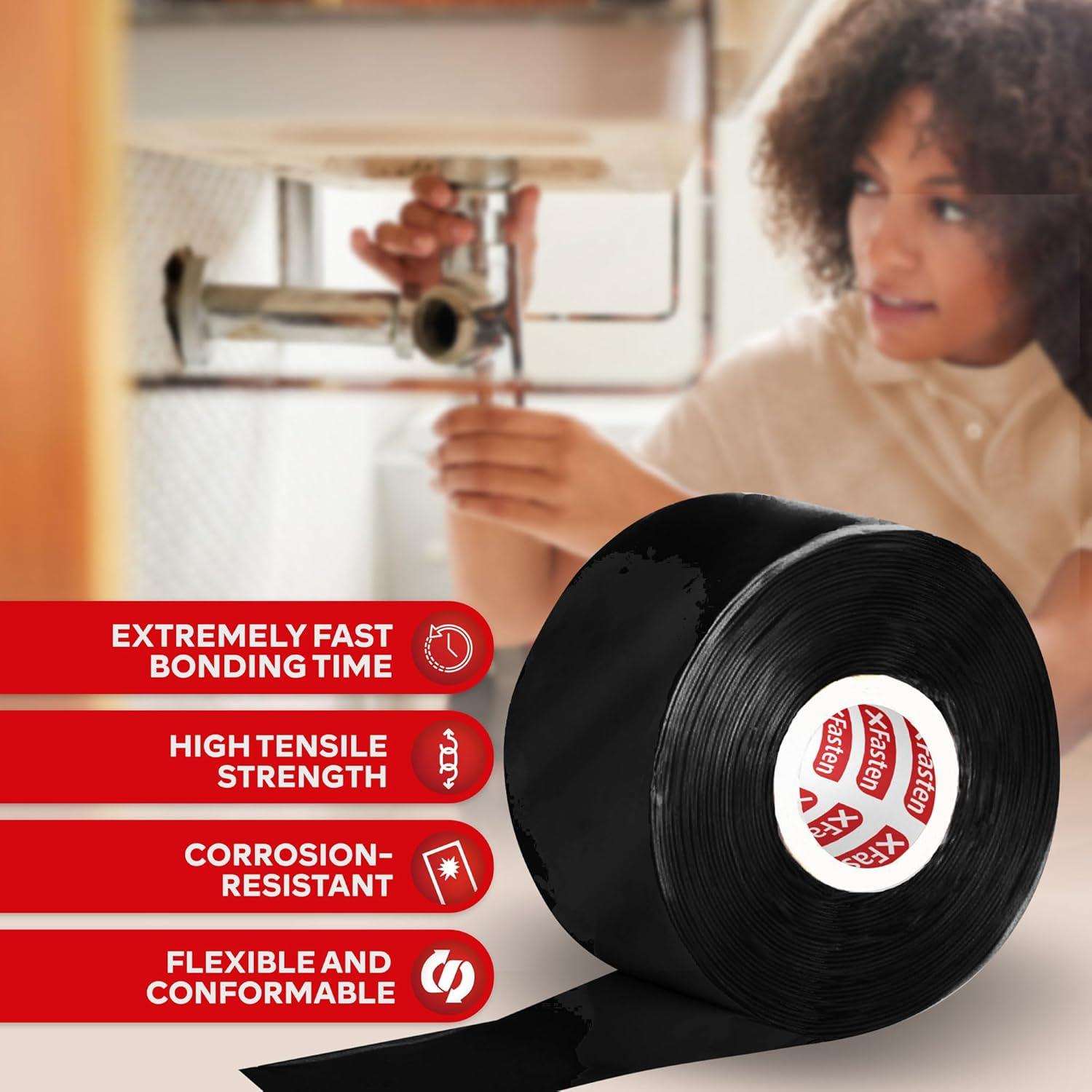 Cinta de Silicona Auto-fusionante XFasten 2.54cm x 10.97m Negra