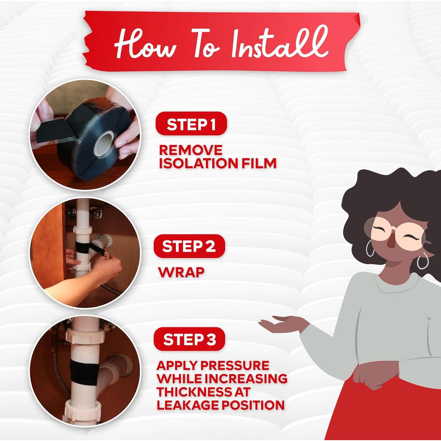 Cinta de Silicona Auto-fusionante XFasten 2.54cm x 10.97m Negra