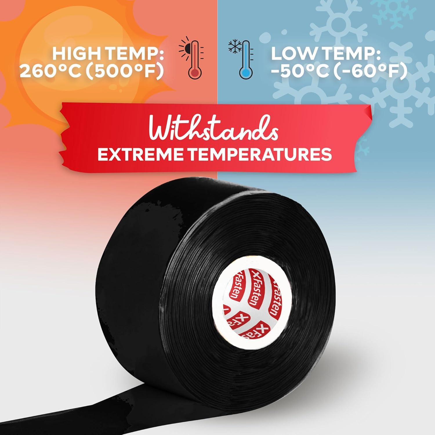 Cinta de Silicona Auto-fusionante XFasten 2.54cm x 10.97m Negra