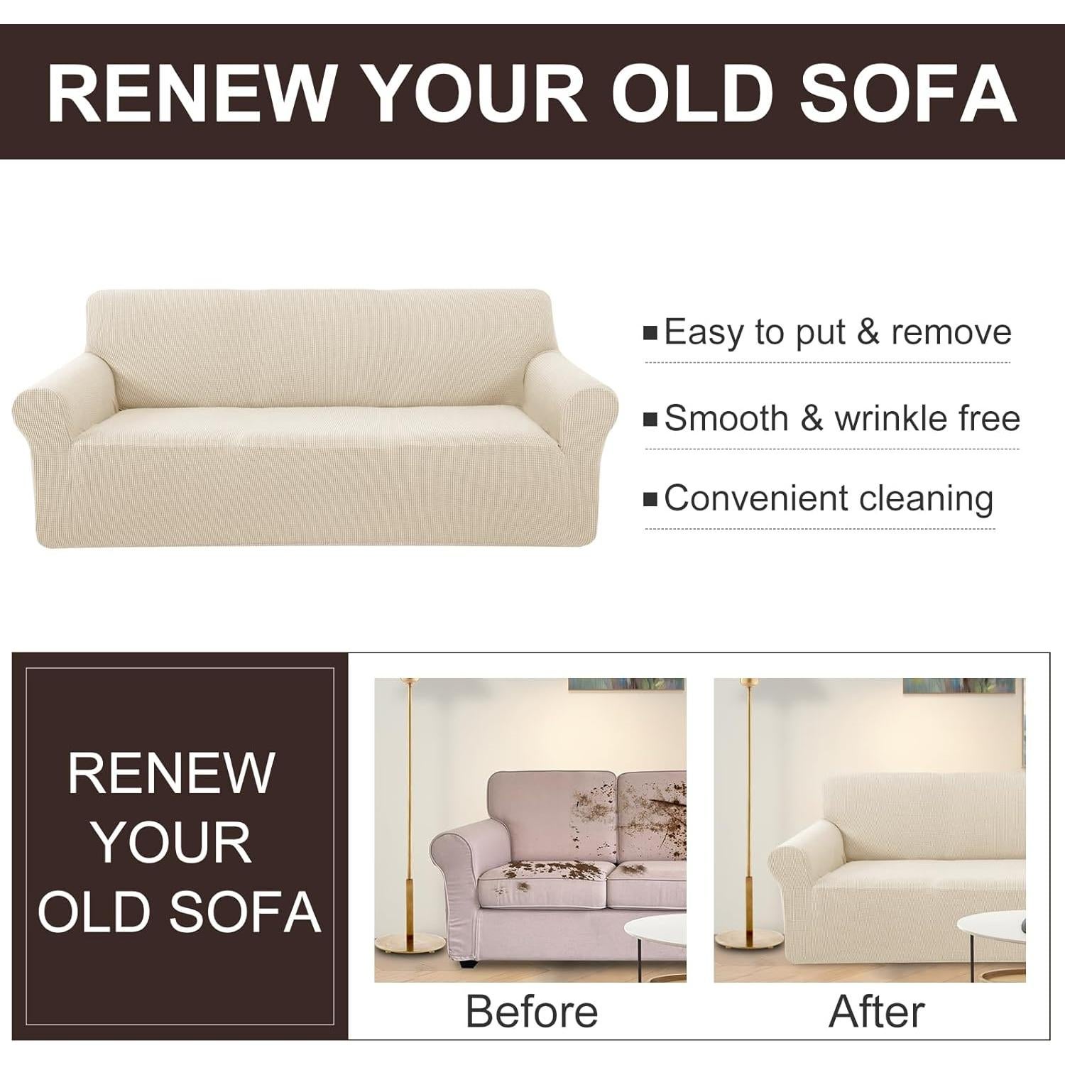 Funda de Sofá Estirable U-NICE HOME Beige 2 Cojines