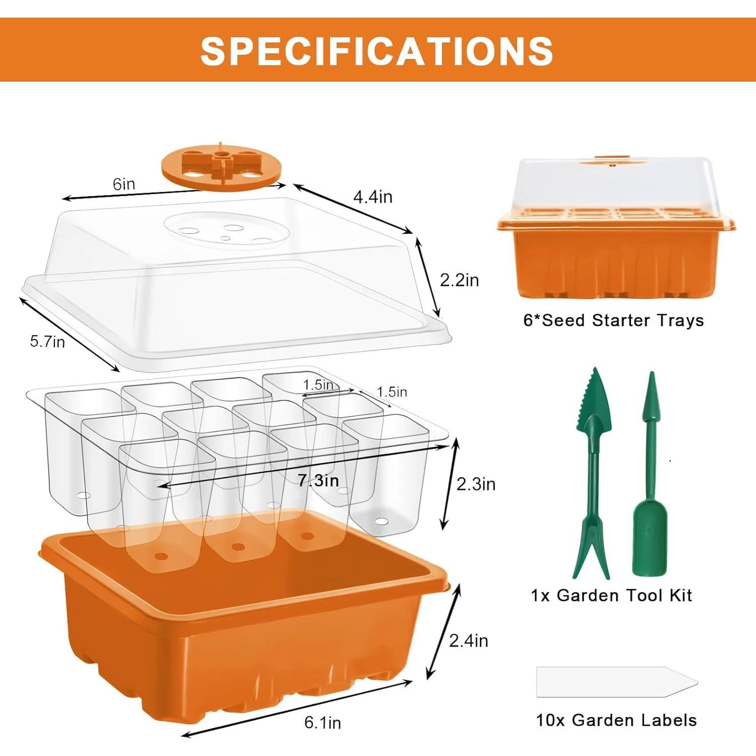 Bandeja de Inicio de Semillas GooingTop 72 Celdas Naranja