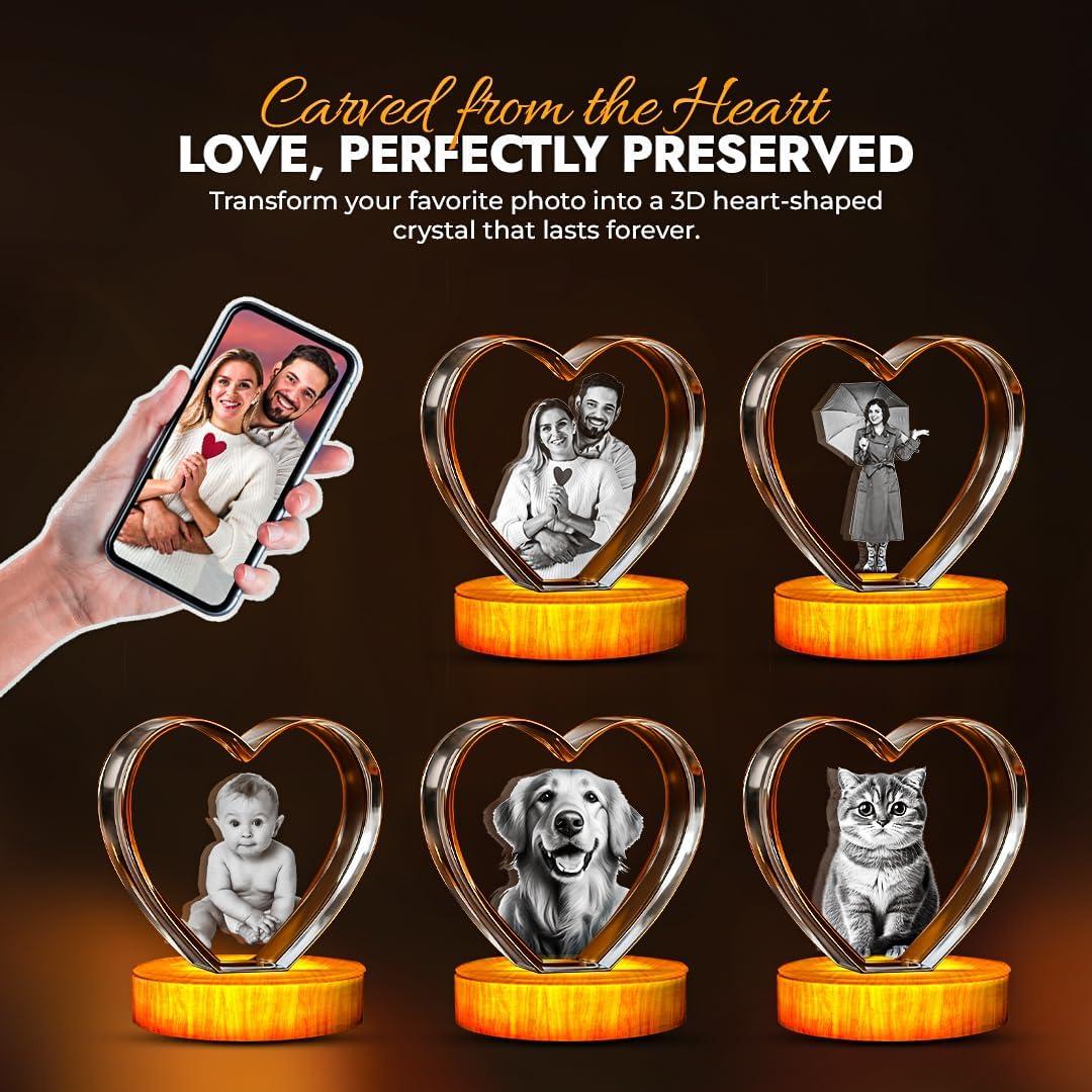 Corazón de Cristal 3D Personalizado A&B - 10.16x8.89 cm