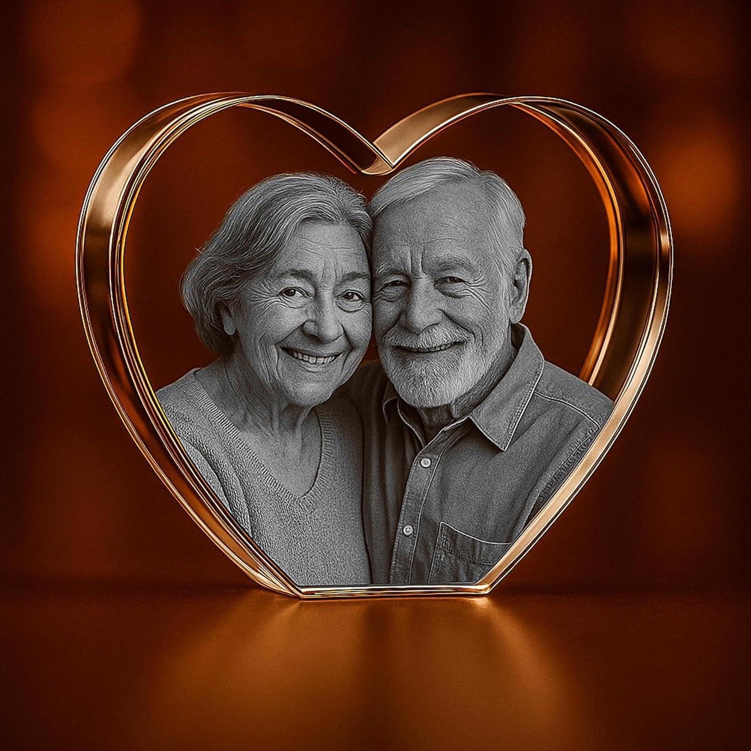 Corazón de Cristal 3D Personalizado A&B - 10.16x8.89 cm