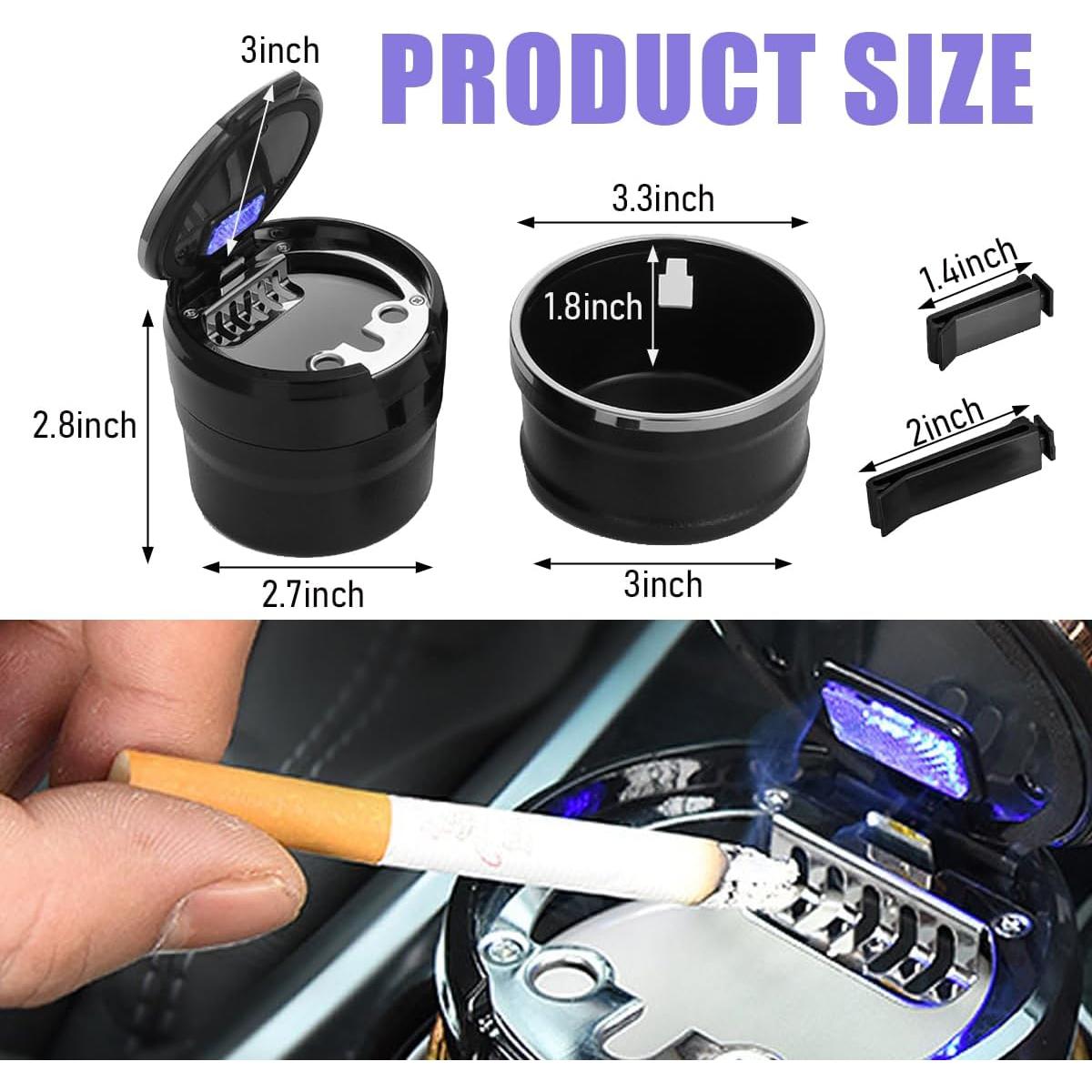 Cenicero de Auto Ziciner con Tapa y Luz LED - Negro