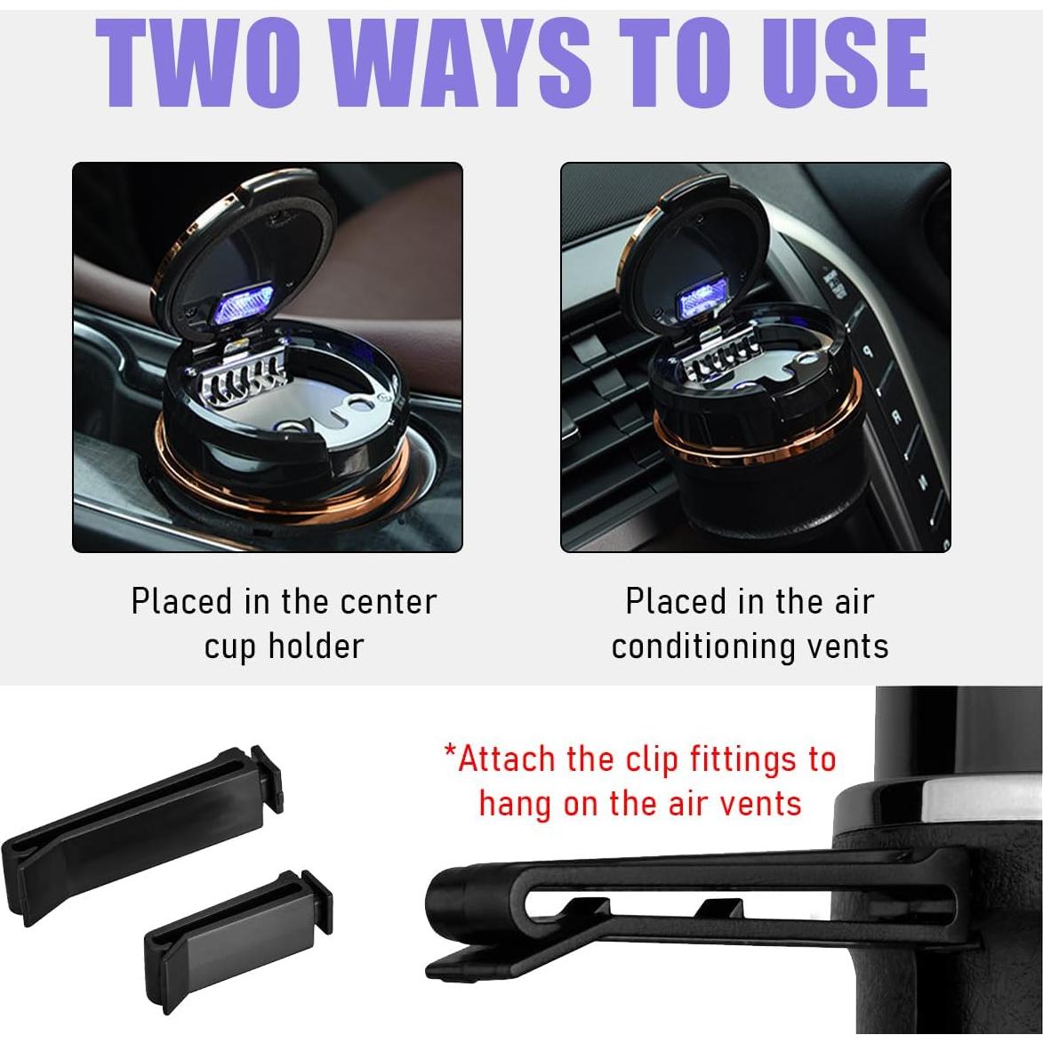 Cenicero de Auto Ziciner con Tapa y Luz LED - Negro