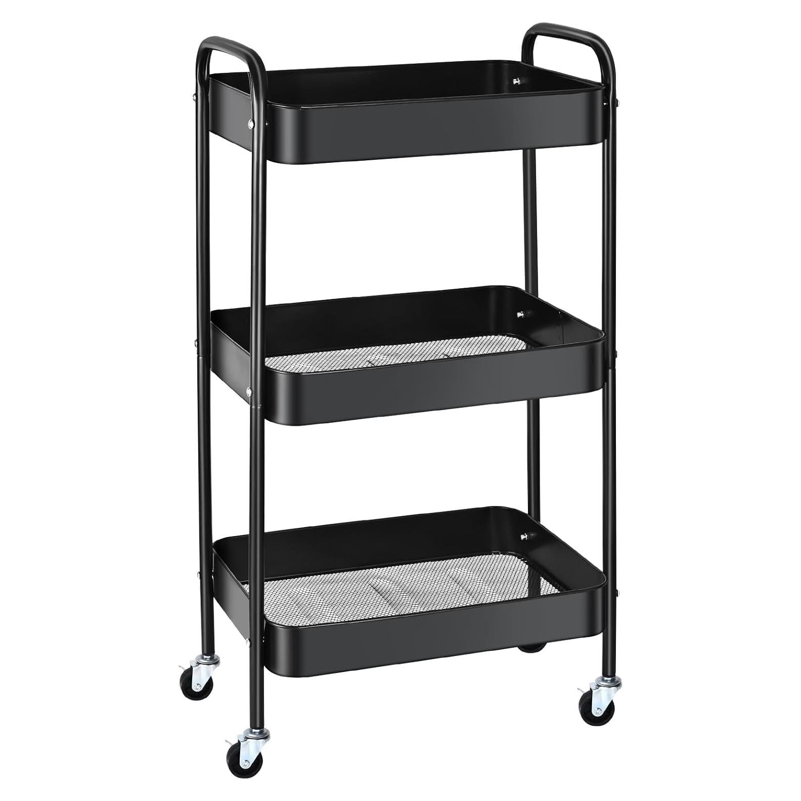 Carro de Almacenamiento Multifuncional Palantimos 3 Niveles Negro