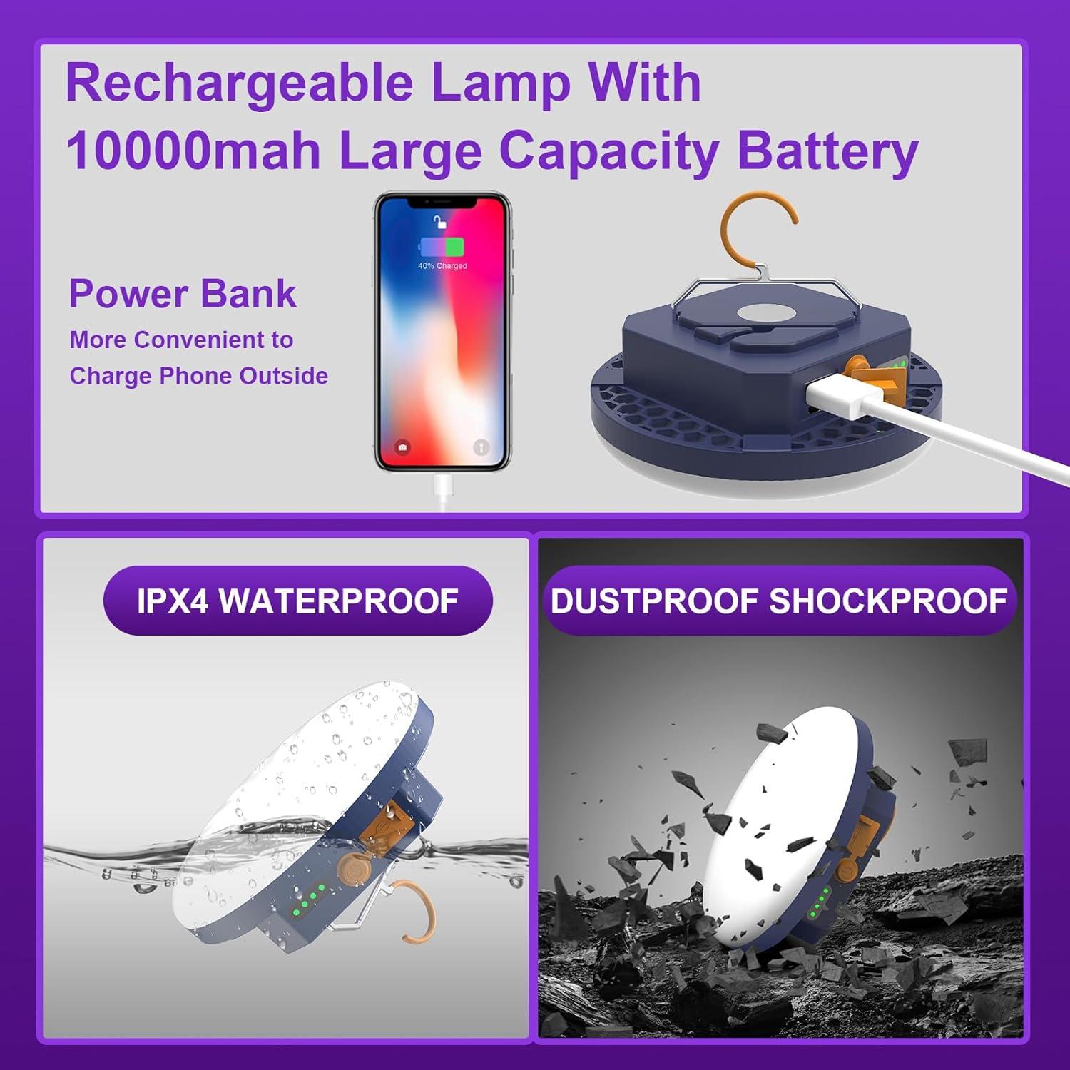 Linterna de Camping Iodoo 96 LED UV 3000 Lúmenes Recargable 10000mAh