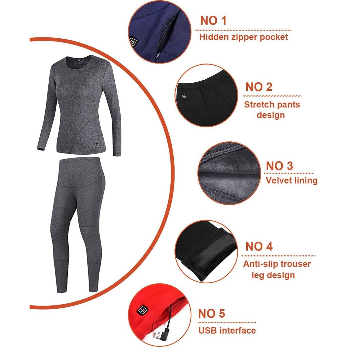 Conjunto Ropa Interior Térmica Calefaccionada USB Mujeres