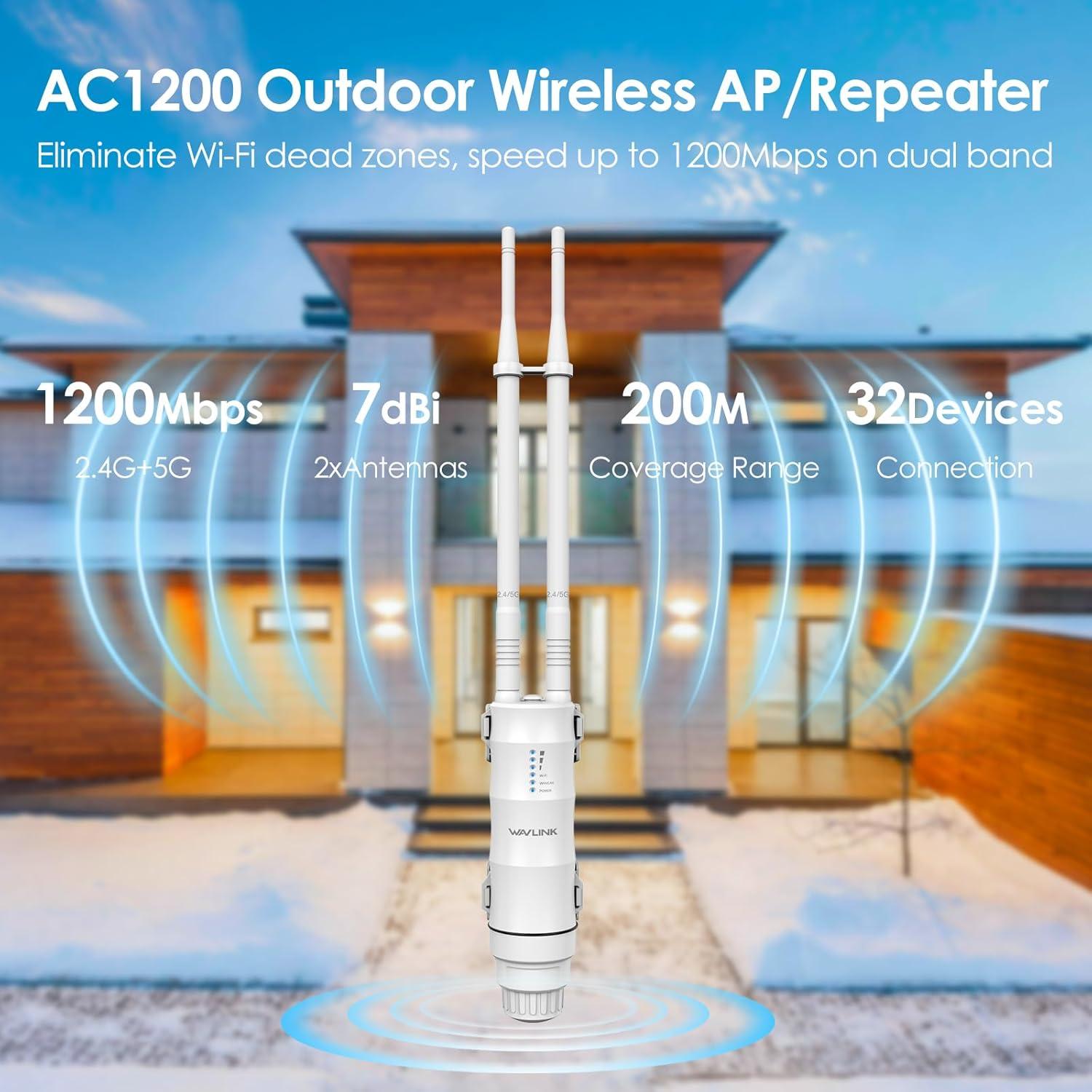 Extensor WiFi Exterior WAVLINK AC1200 Doble Banda IP67