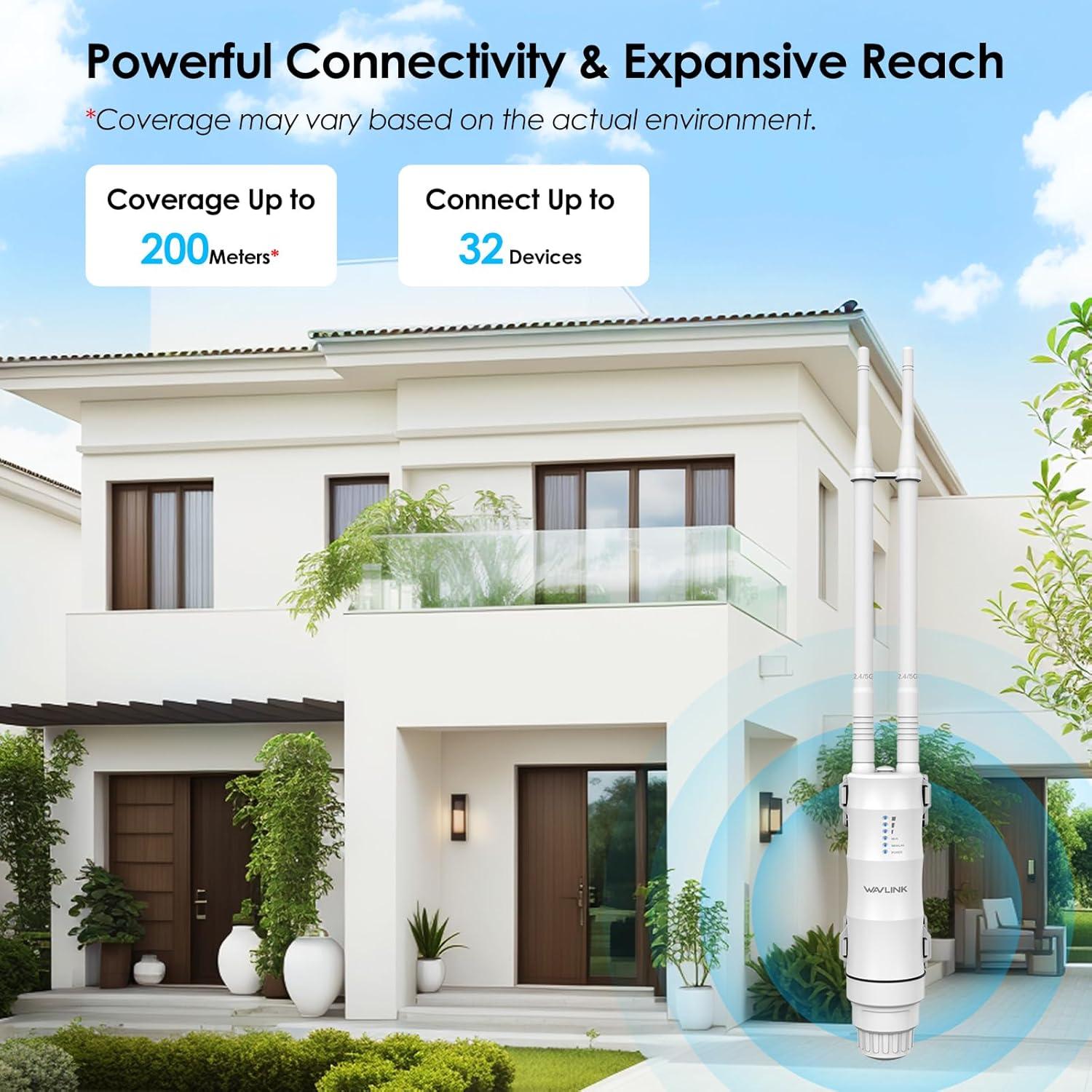 Extensor WiFi Exterior WAVLINK AC1200 Doble Banda IP67