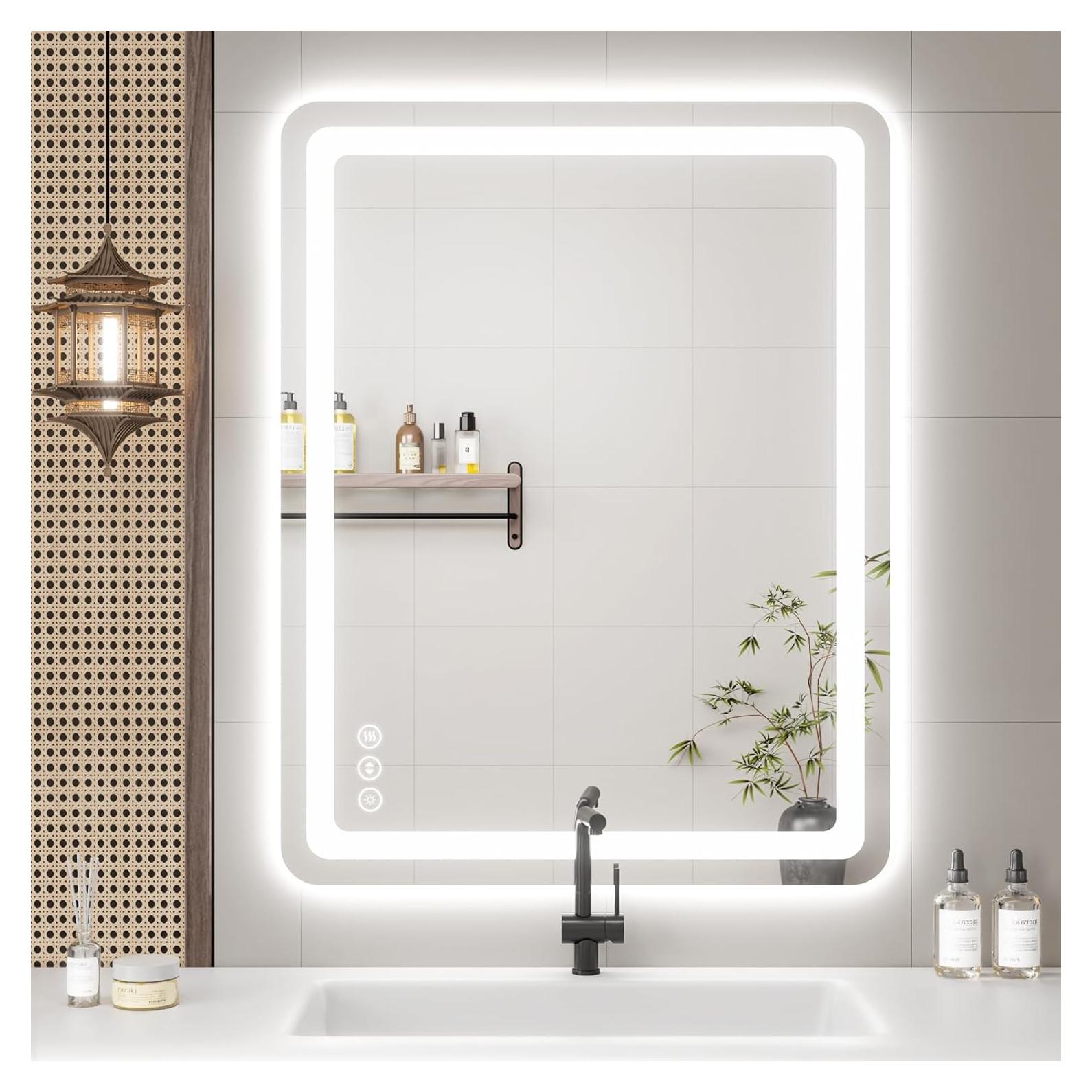28" x 36" Led Bathroom Mirror with Lights, Anti-Fog & Tri-Color Lighting - Wall Mounted Shaving Mirror with Touch Sensor, Waterproof & Smart LED Vanity Mirror,Tempered Glass, Dimmable Smart Mirror