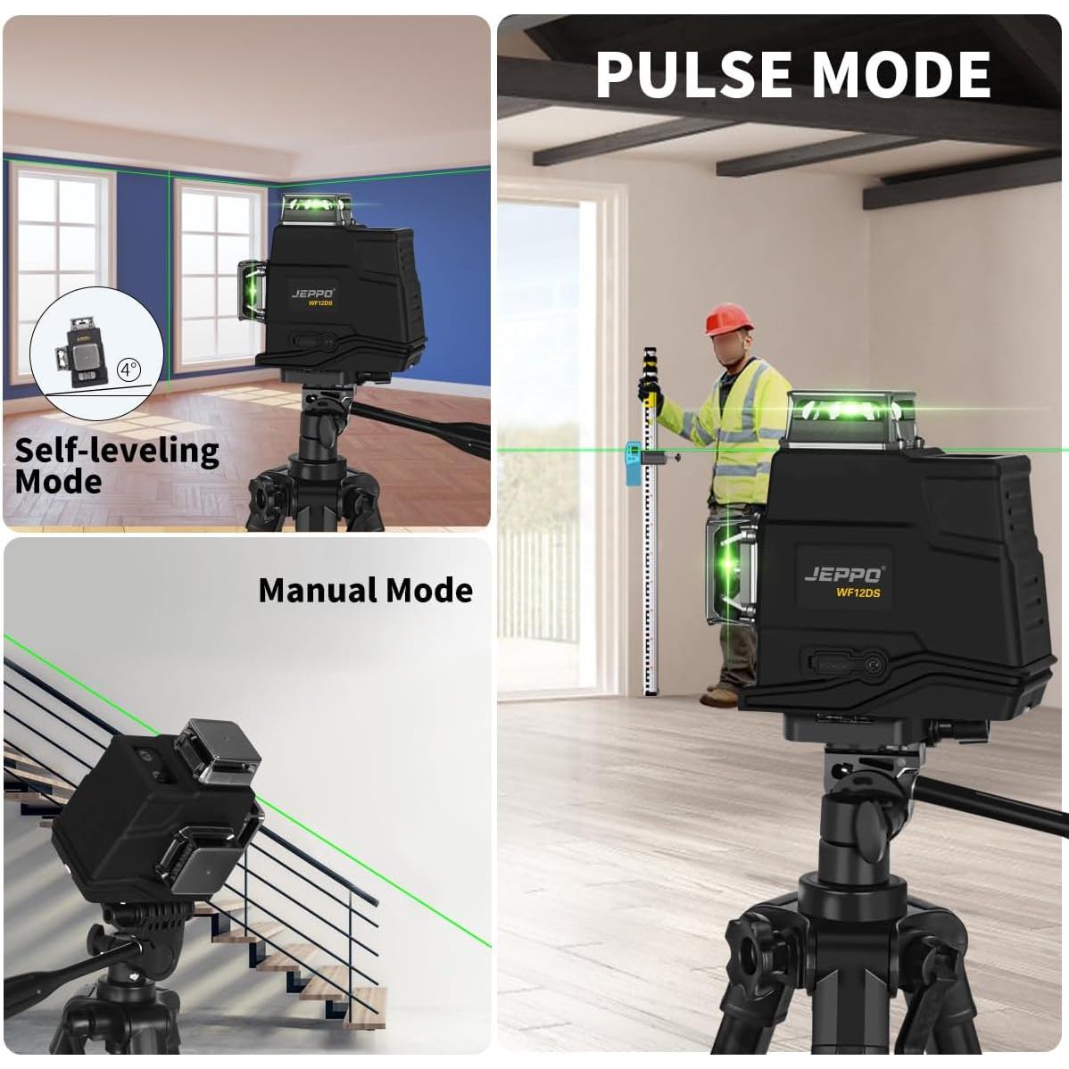 Nivel Láser JEPPO 3D 3x360 Verde Autonivelante con Trípode
