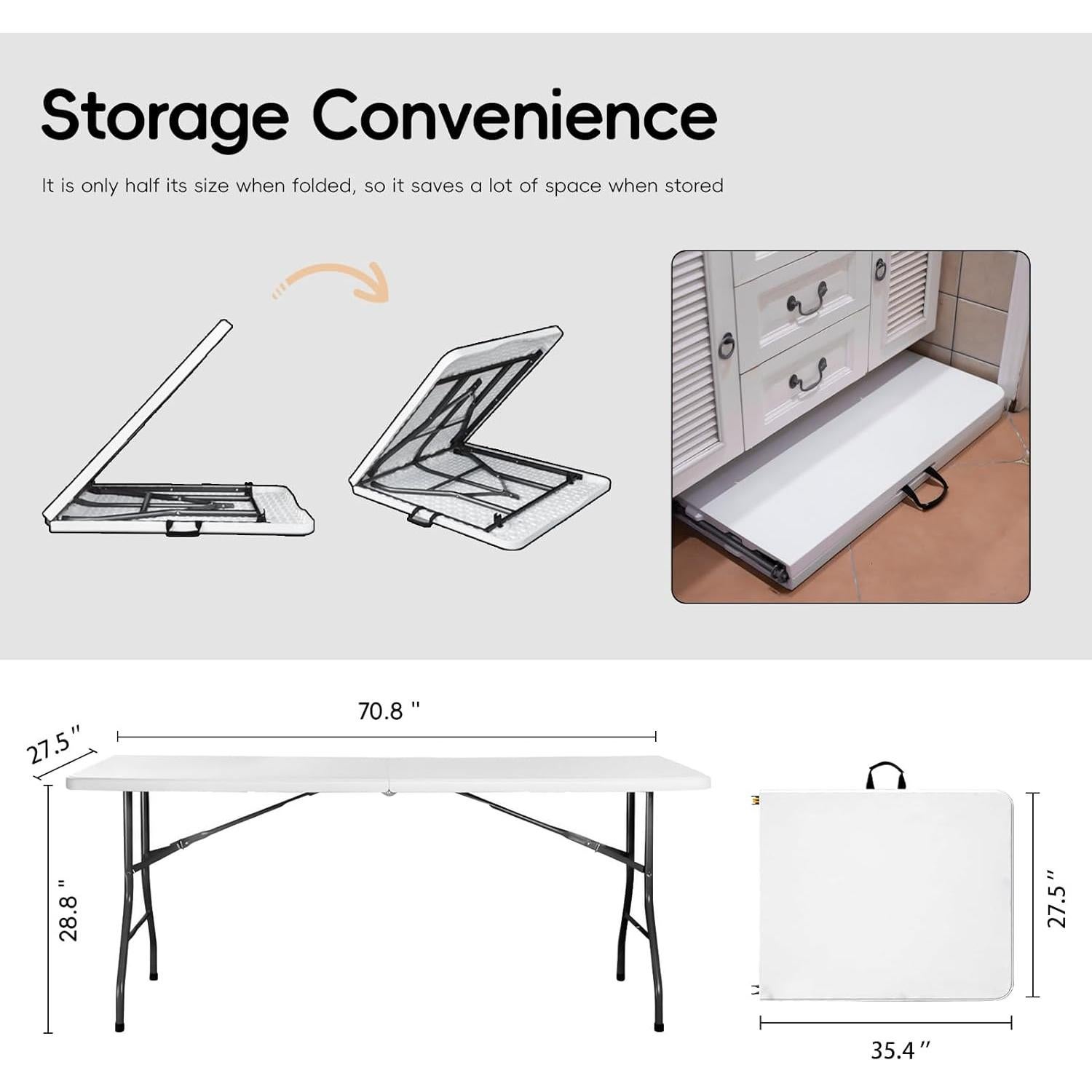 Mesa Plegable 180 cm POLLILAR Blanca para Reuniones y Fiestas