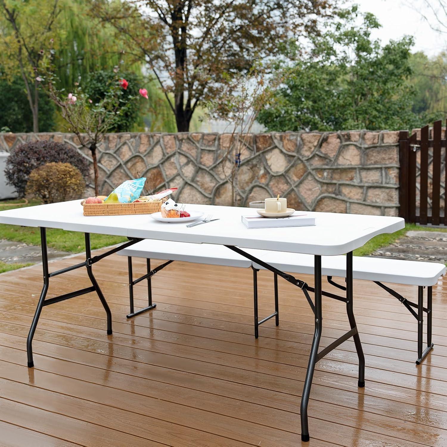 Mesa Plegable 180 cm POLLILAR Blanca para Reuniones y Fiestas