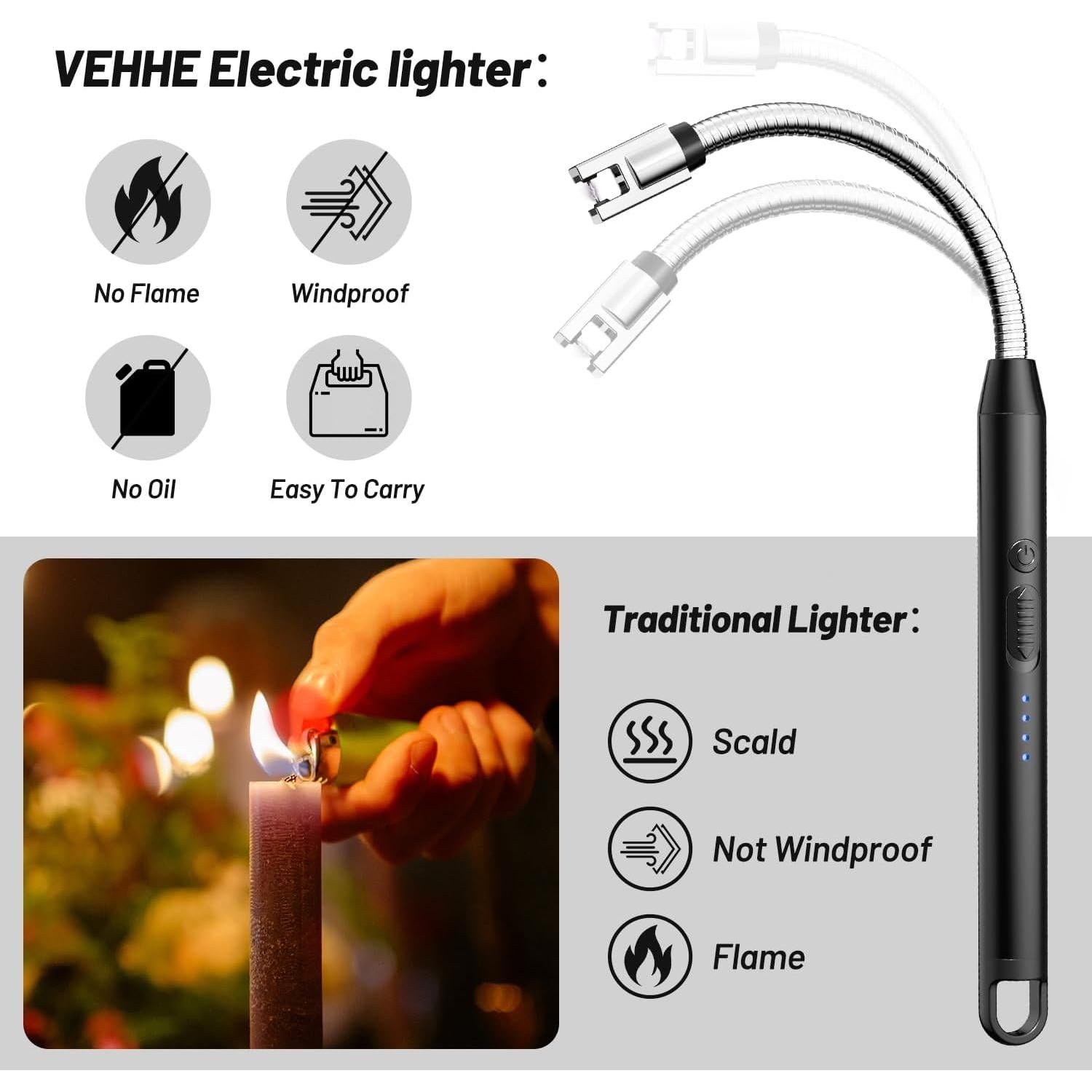 Encendedor Eléctrico VEHHE Flexible 360° Recargable USB Negro