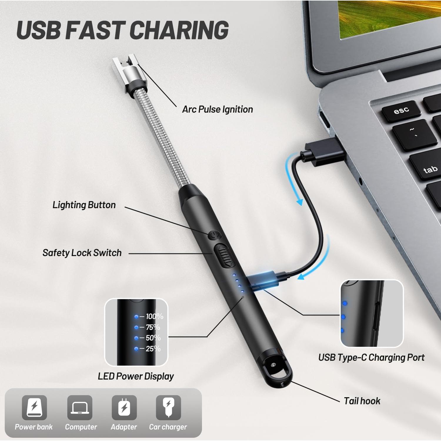 Encendedor Eléctrico VEHHE Flexible 360° Recargable USB Negro