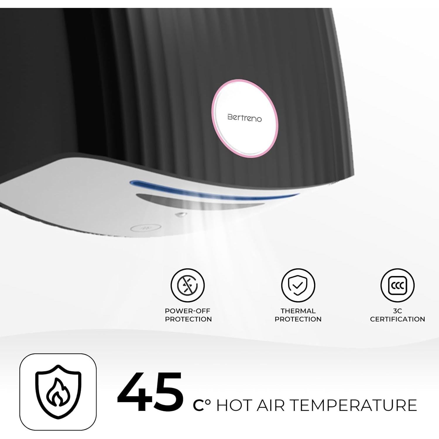 Secador de Manos Eléctrico Bertreno 110V Compacto Negro