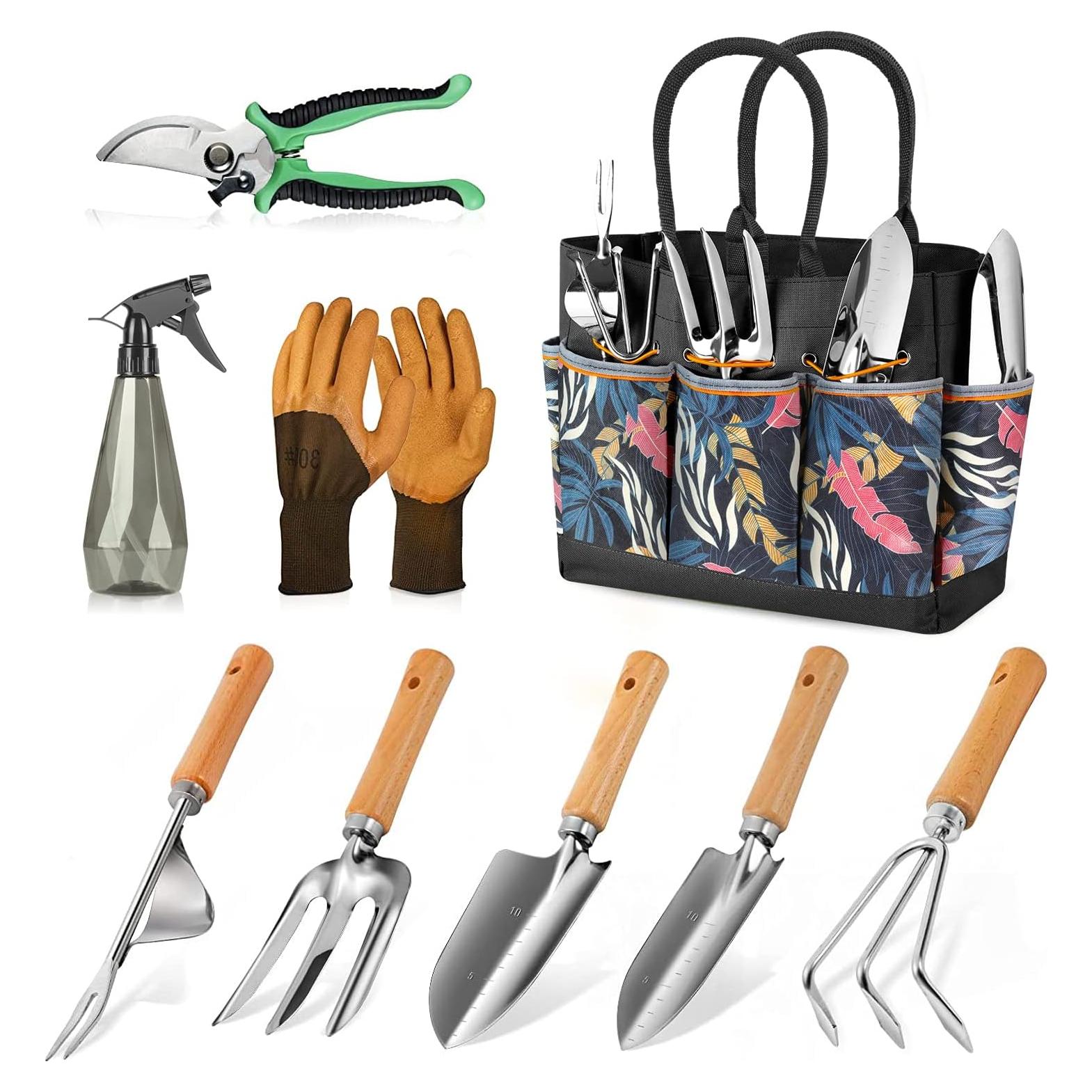 Juego de Herramientas de Jardinería 9 Piezas Grenebo con Bolsa