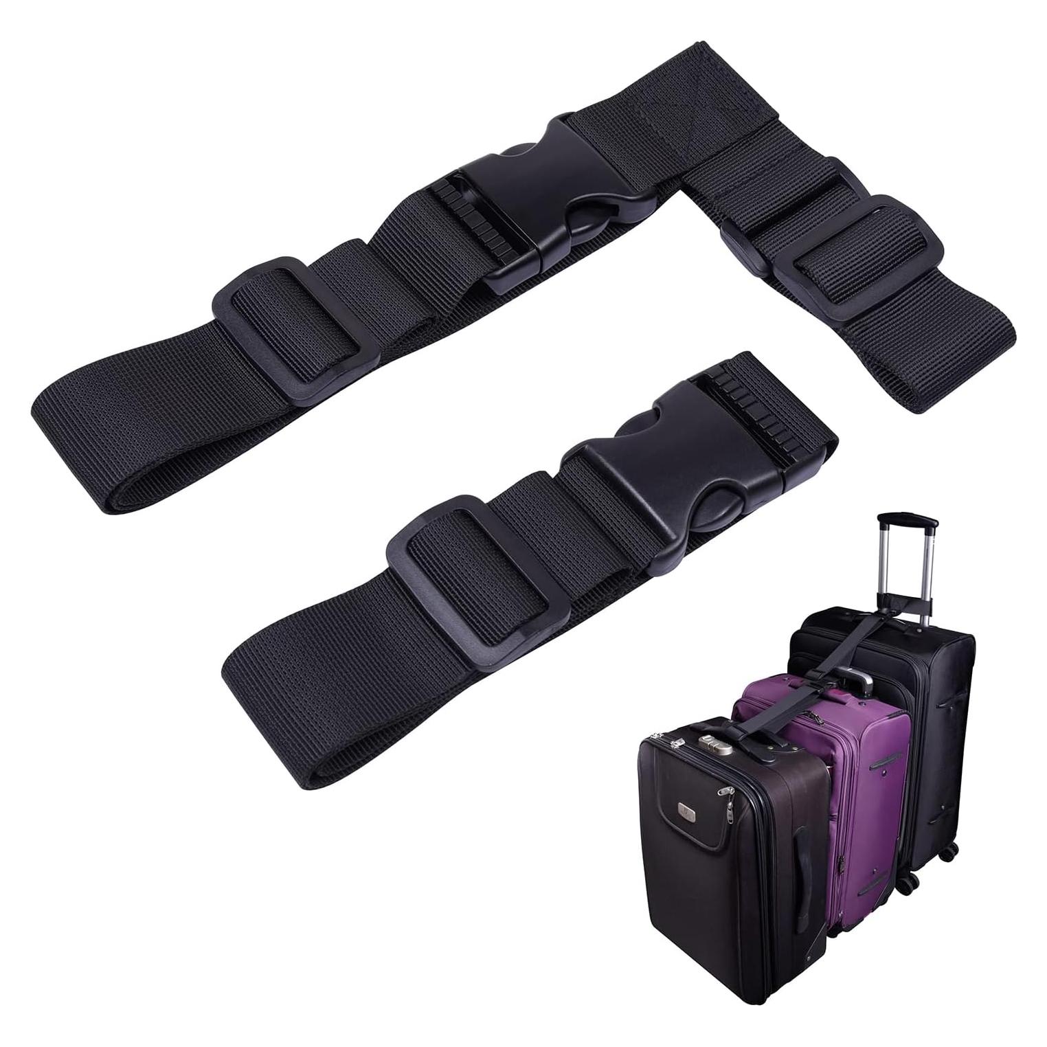 Correas de Equipaje Wisdompro 2 Pcs Ajustables Nylon Negro