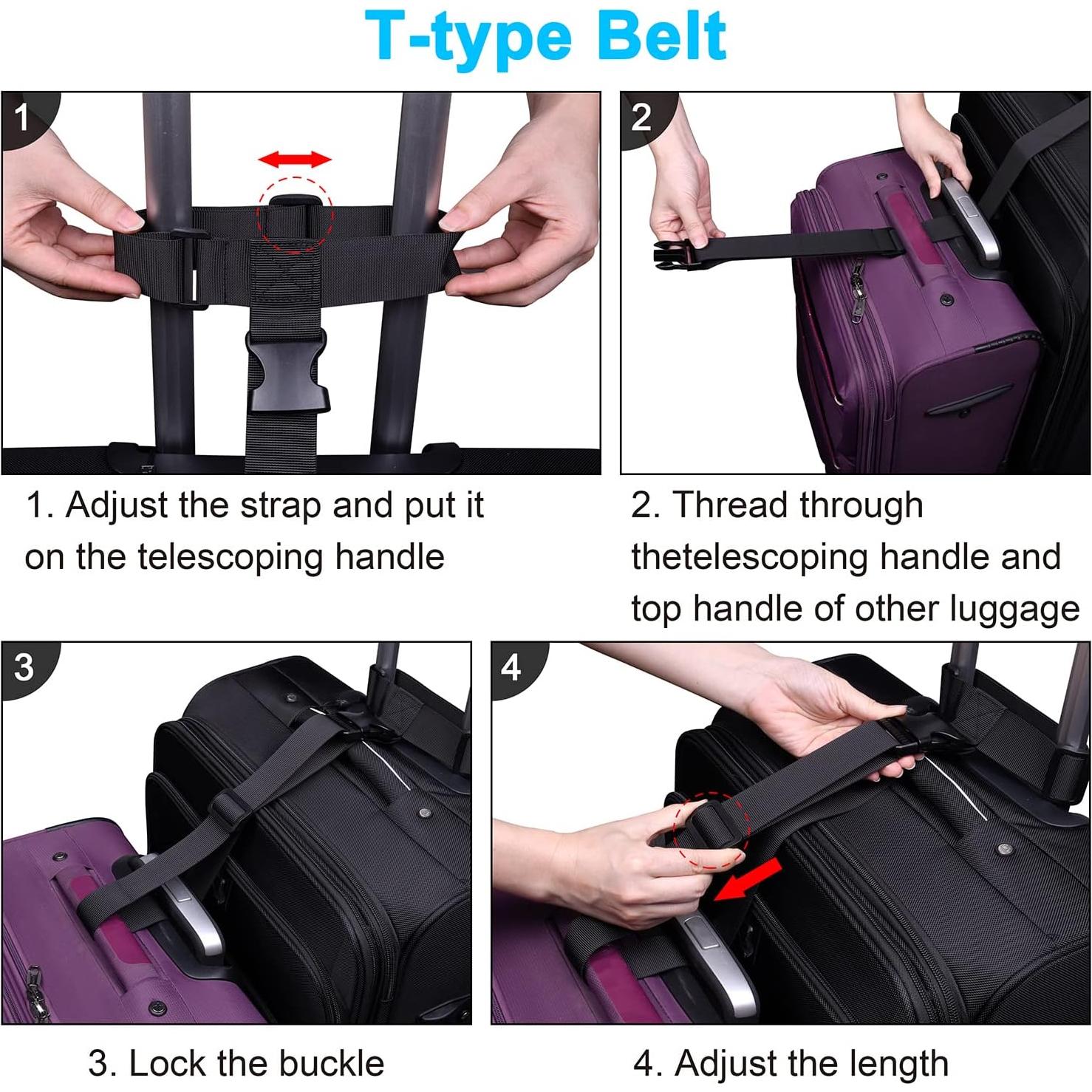 Correas de Equipaje Wisdompro 2 Pcs Ajustables Nylon Negro