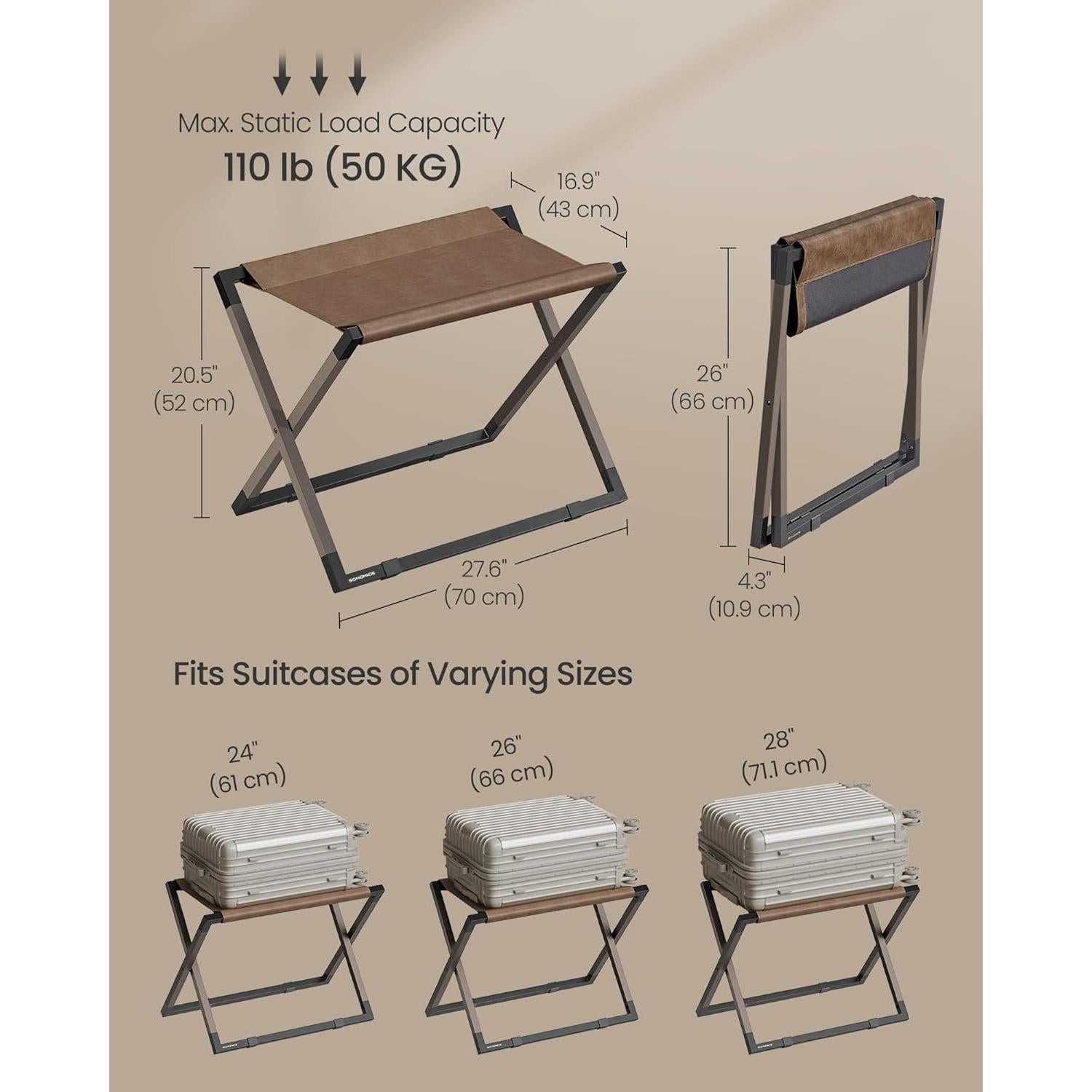 Soportes para Equipaje Plegables SONGMICS, Juego de 2, 70x43x52 cm