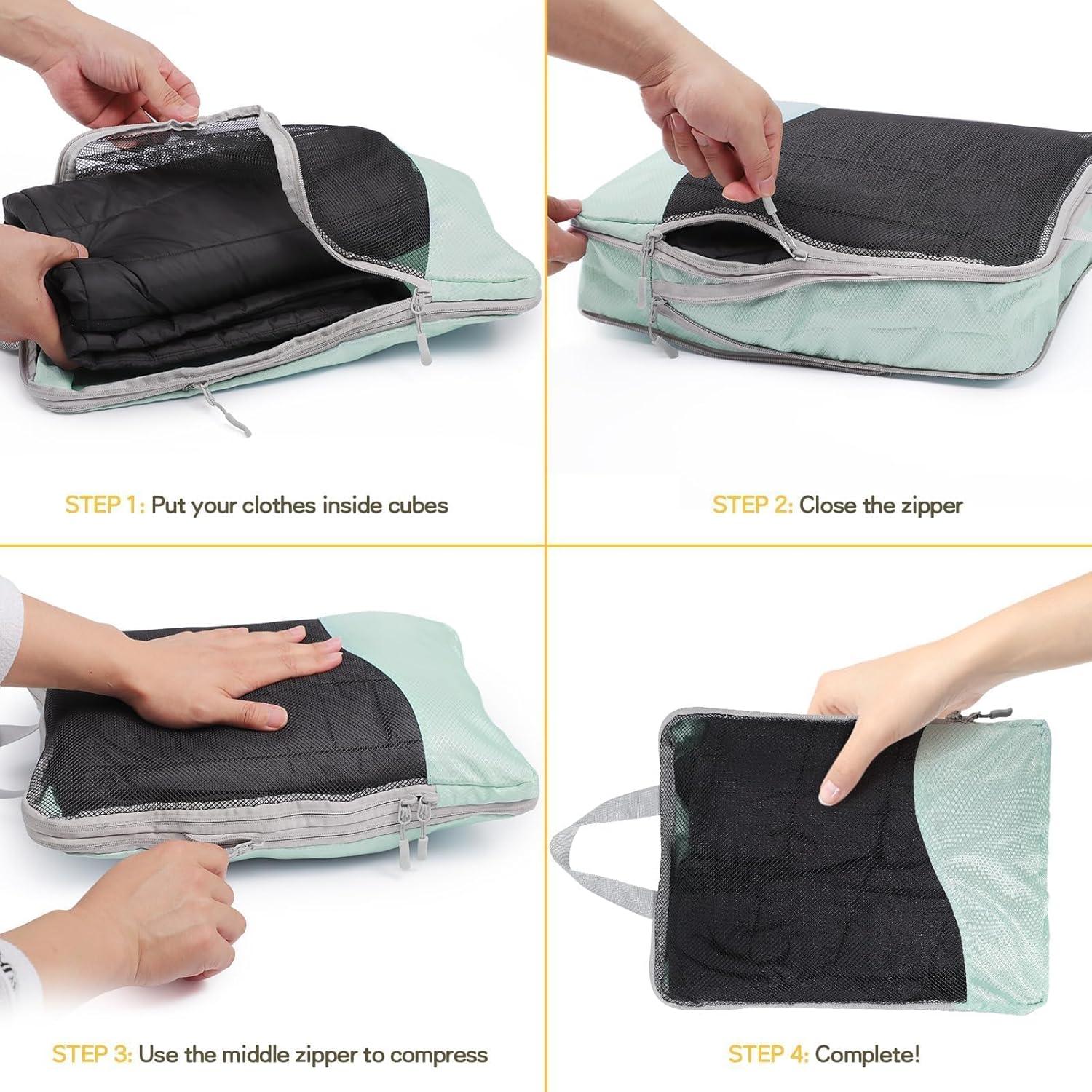 Cubos de Compresión HWAEYEM 6 Set Doble Cierre para Viajar