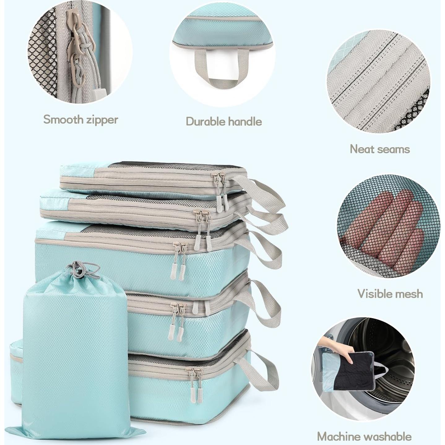 Cubos de Compresión HWAEYEM 6 Set Doble Cierre para Viajar