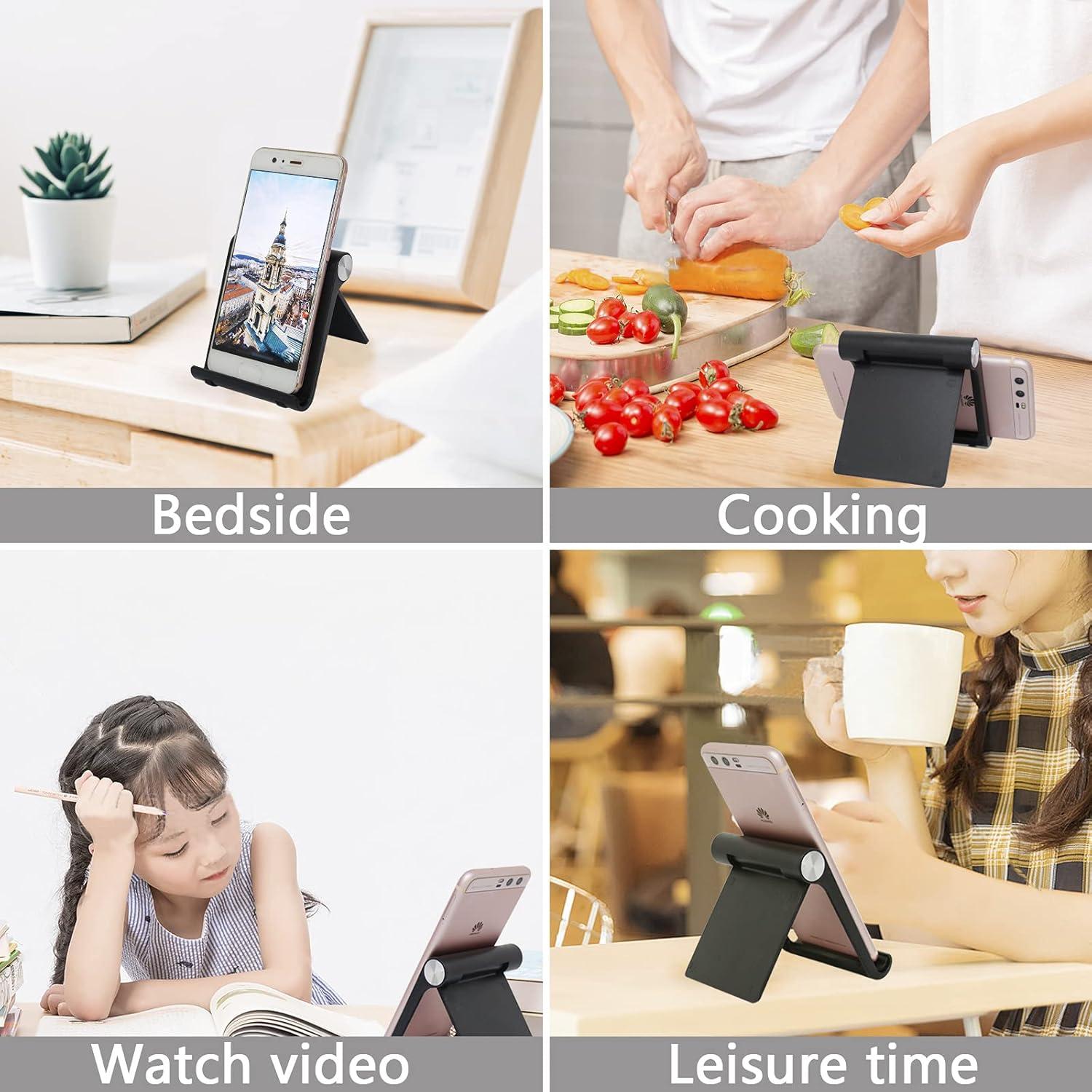 Mayten Foldable Cell Phone Stand for iPhone- Adjustable Phone Holder with Wide Compatibility, Portable Desktop Dock for iPhone 15/14/13/12/11/Pro/Max/SE, Galaxy, Pixel, Anti-Slip Design (Black)