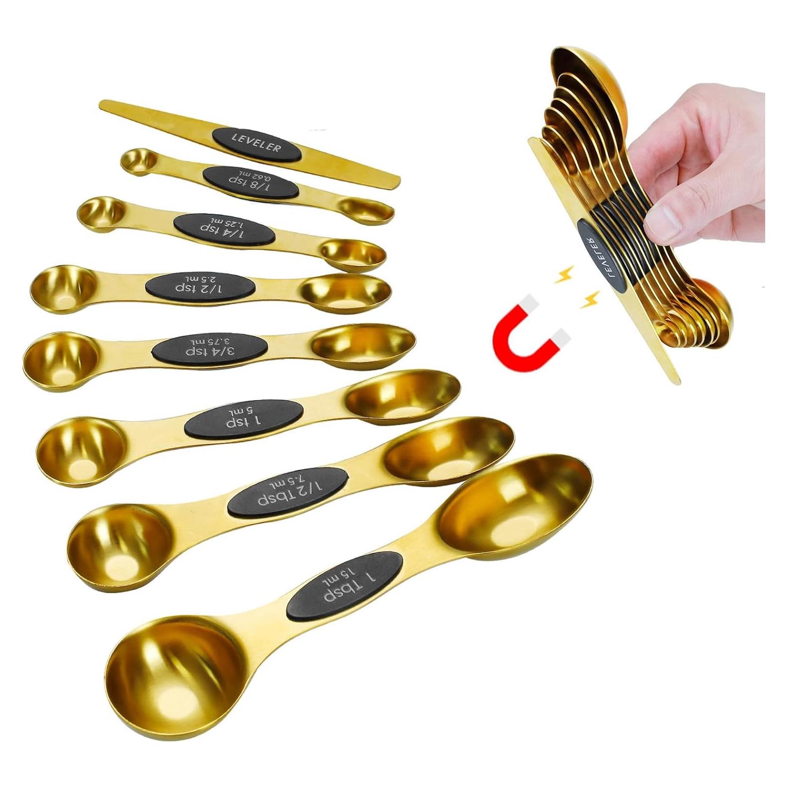 Juego de cucharas medidoras magnéticas doradas RMERVE 8 piezas