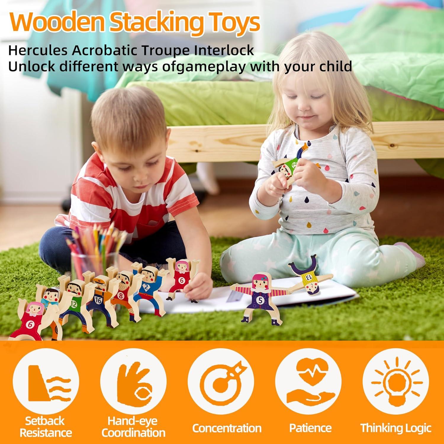 Juguete de Apilamiento de Madera HELLO PAPAYA 16 Piezas