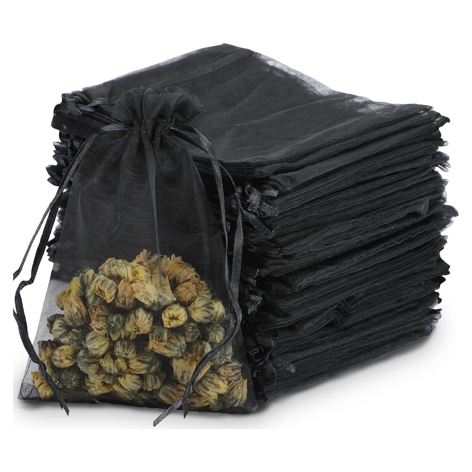 Bolsas de Organza Kslong 100Pcs 7.5x10cm Negras para Joyería