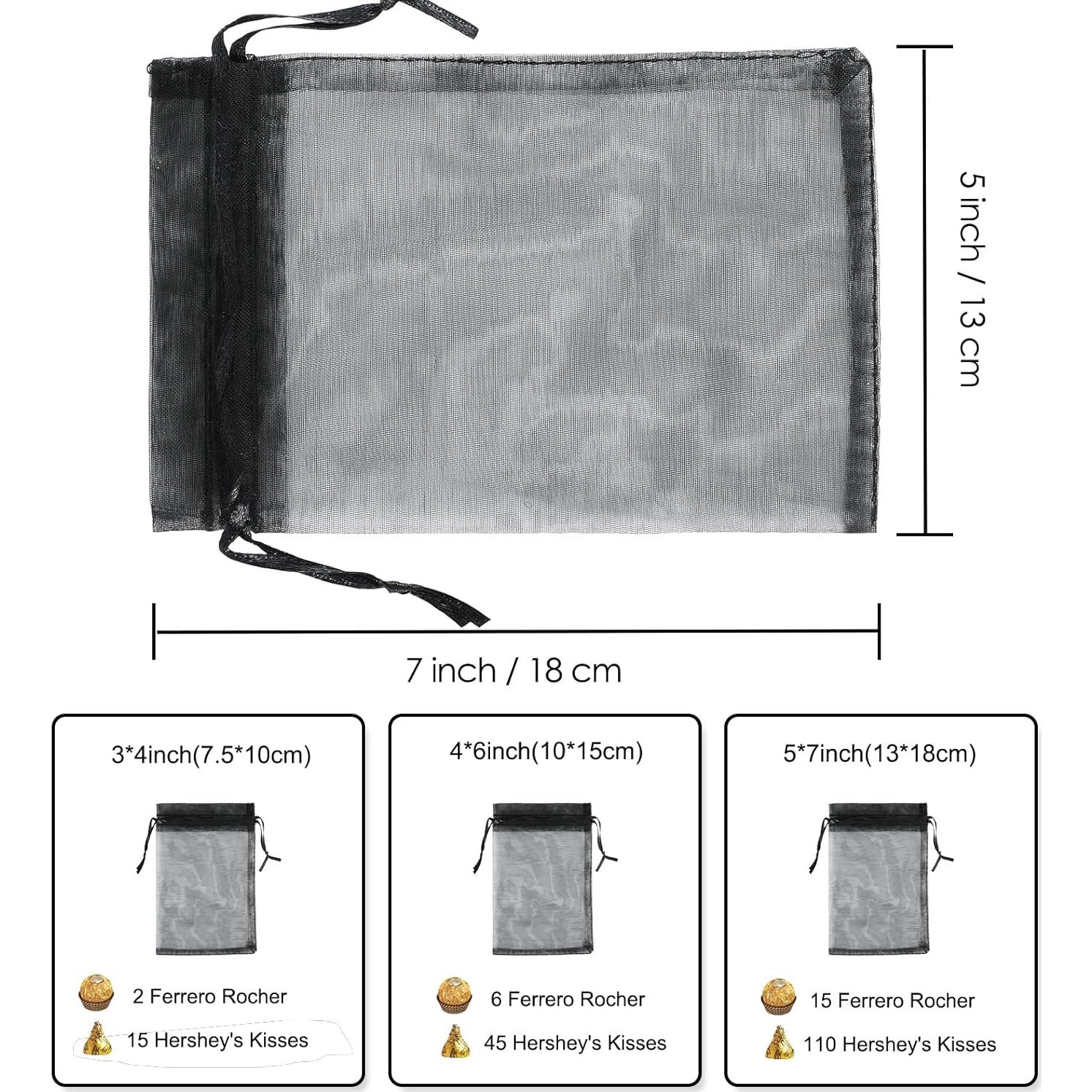 Bolsas de Organza Kslong 100Pcs 7.5x10cm Negras para Joyería