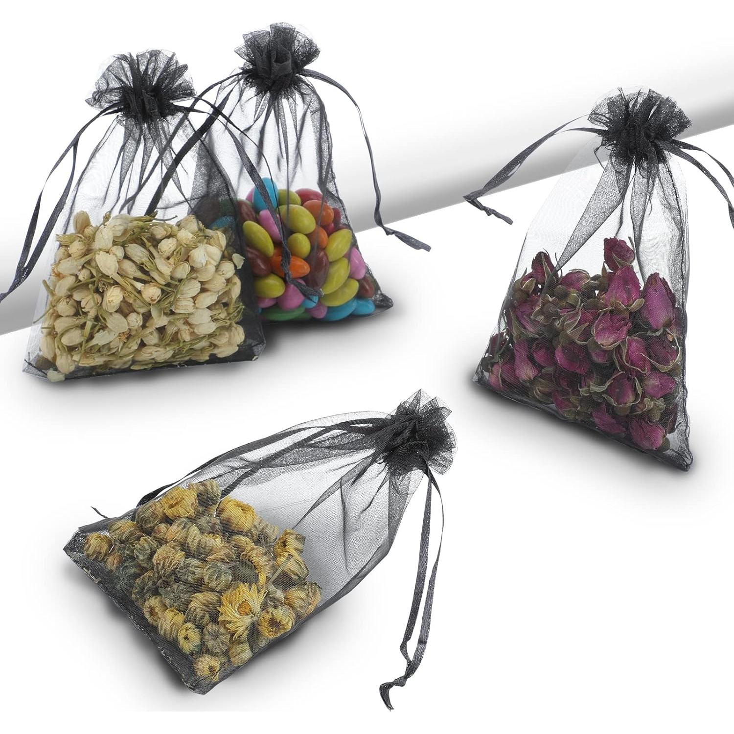 Bolsas de Organza Kslong 100Pcs 7.5x10cm Negras para Joyería